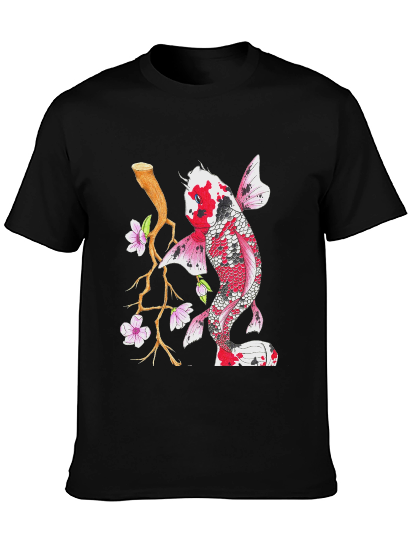 Koi Fish Graphic Tee - Stylish Mens Black T-Shirt