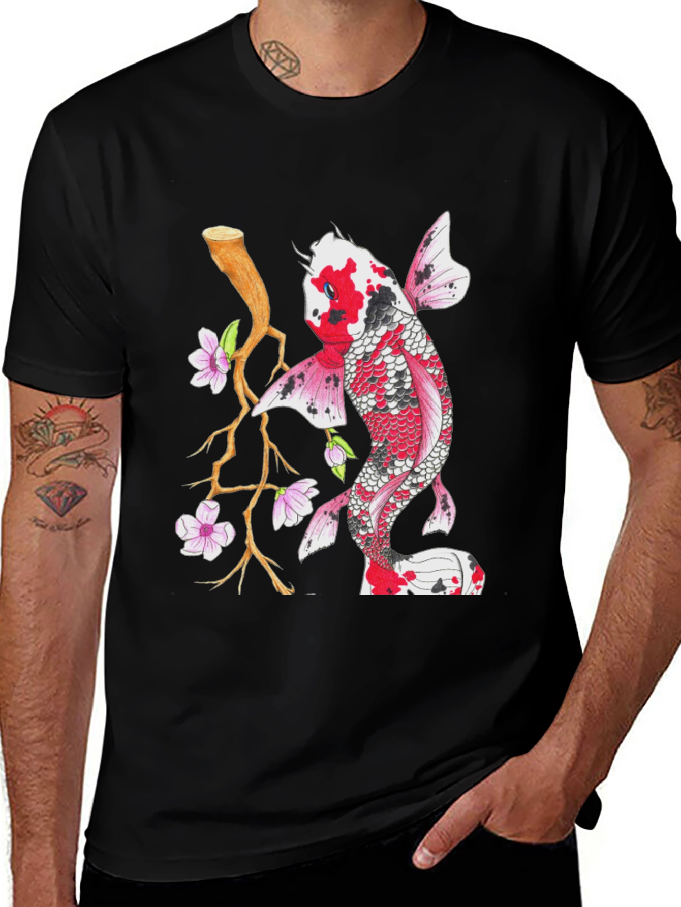 Koi Fish Graphic Tee - Stylish Mens Black T-Shirt