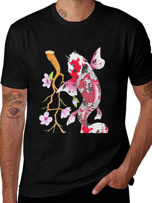 Koi Fish Graphic Tee - Stylish Mens Black T-Shirt