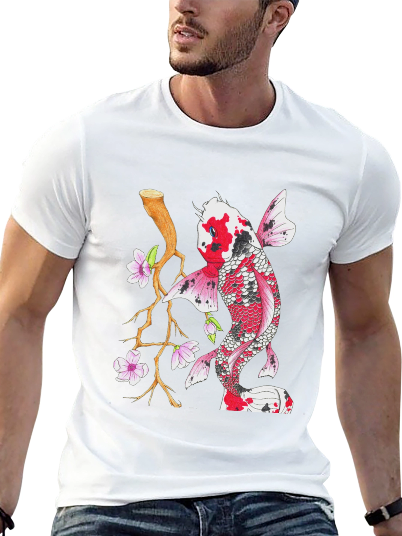 Koi Fish Graphic Tee - Stylish Mens Black T-Shirt