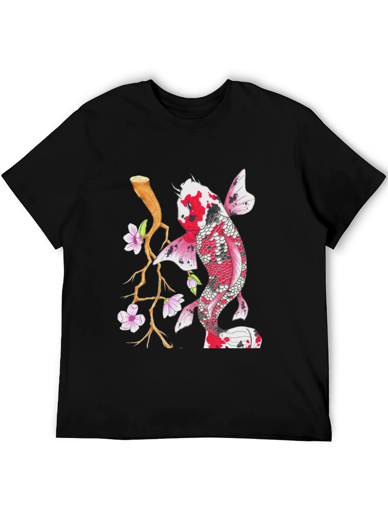 Koi Fish Graphic Tee - Stylish Mens Black T-Shirt