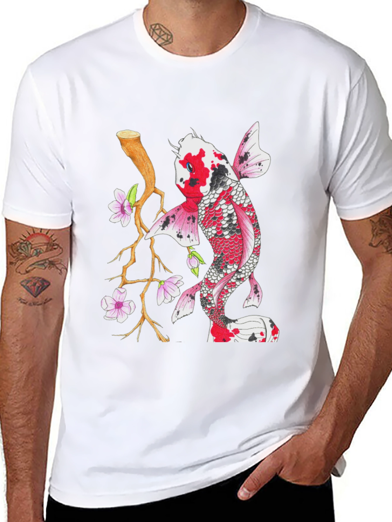 Koi Fish Graphic Tee - Stylish Mens Black T-Shirt