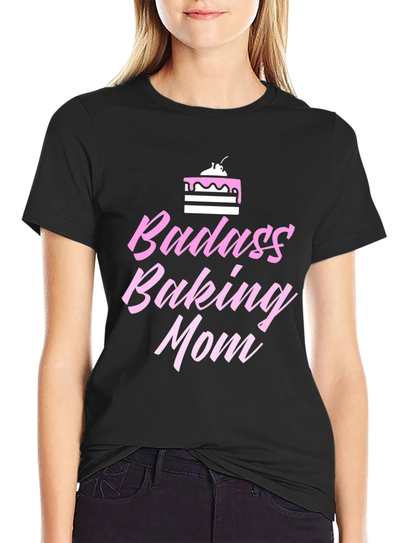 Badass Baking Mom Graphic Tee - Black Cotton Shirt