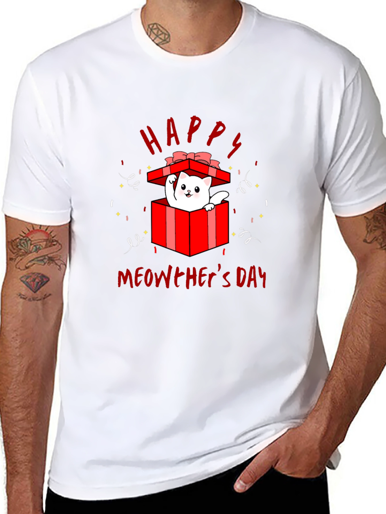 Happy Meowthers Day T-Shirt Cat In Gift Box