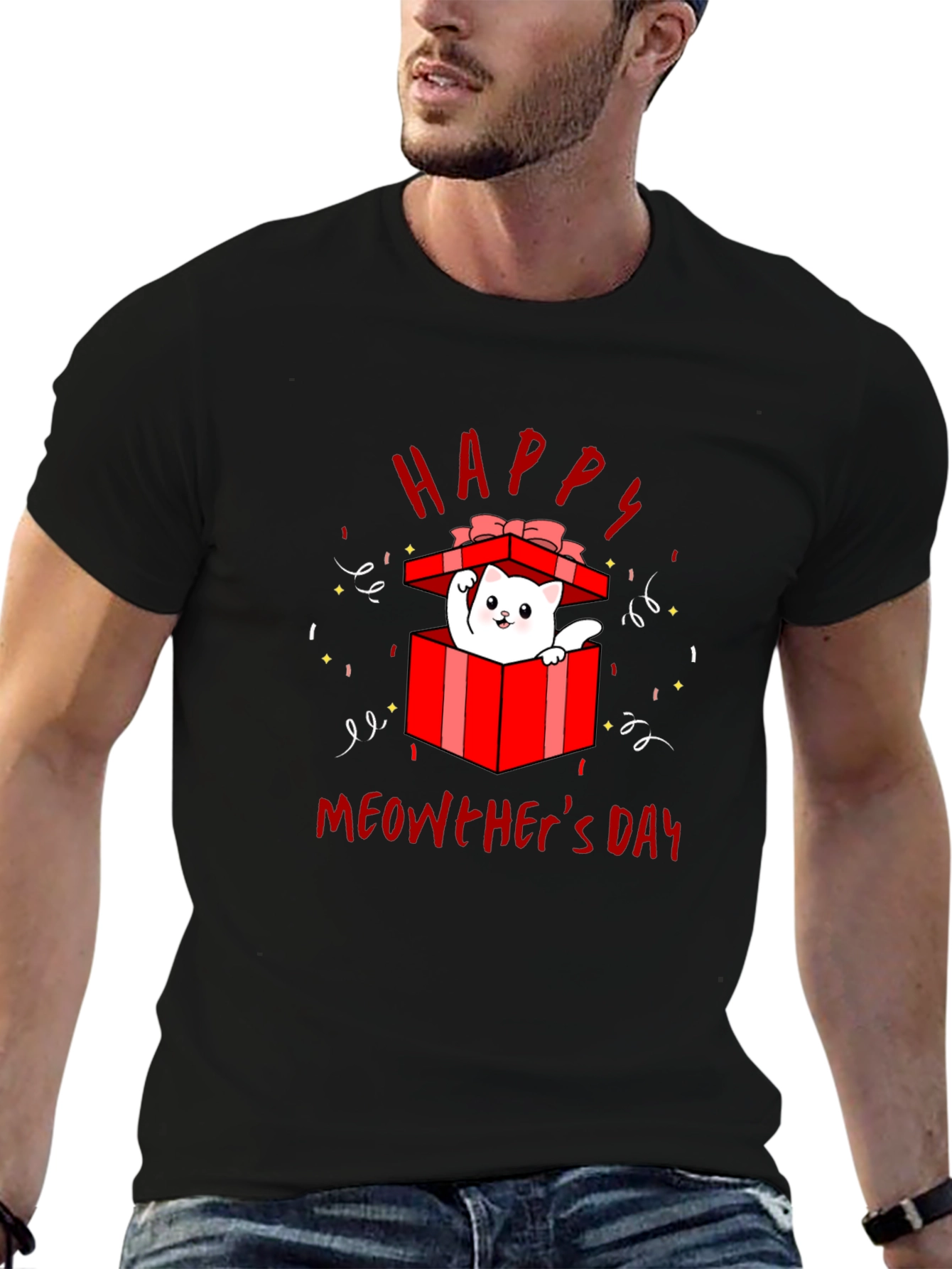 Happy Meowthers Day T-Shirt Cat In Gift Box