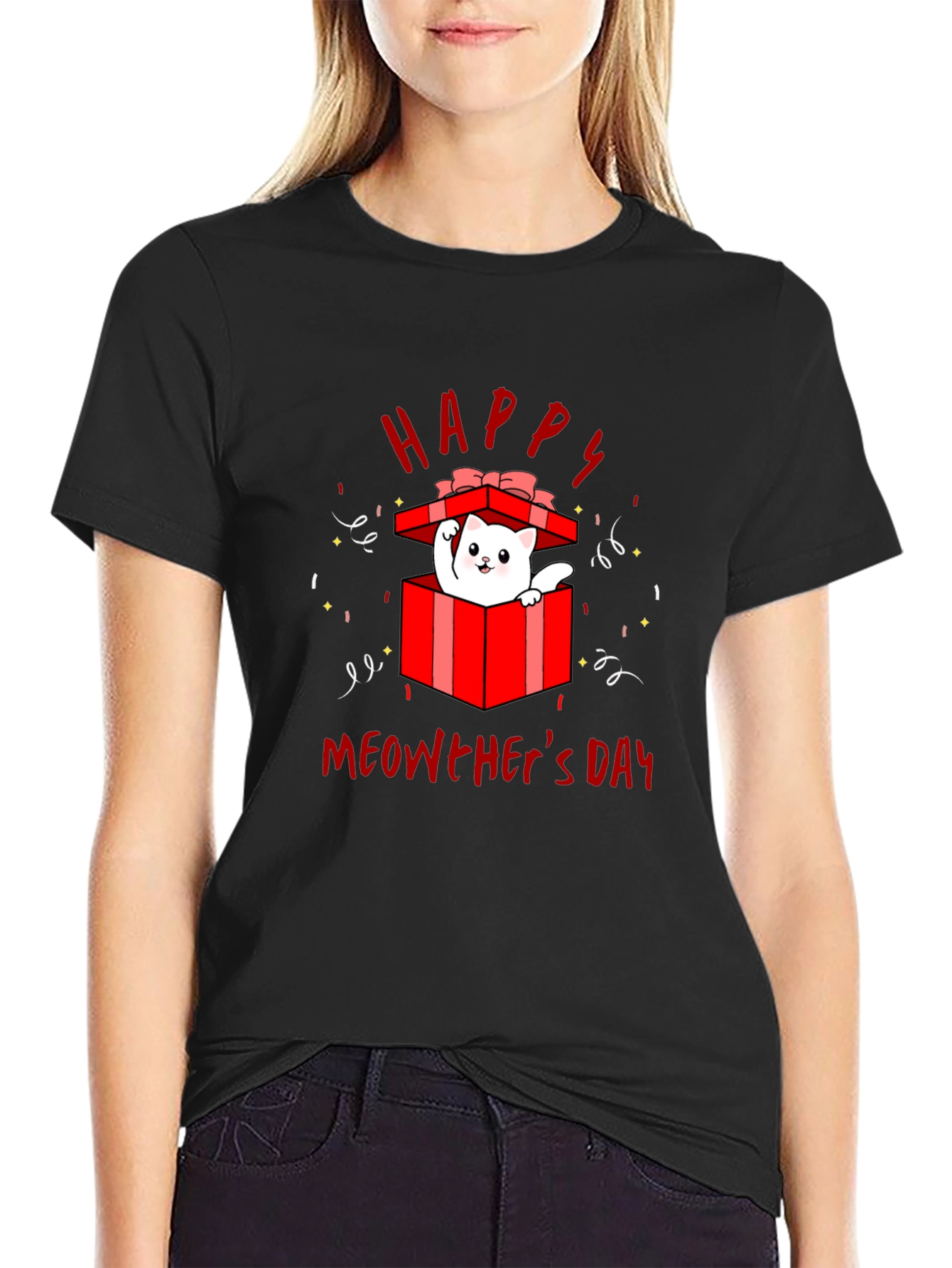 Happy Meowthers Day T-Shirt Cat In Gift Box