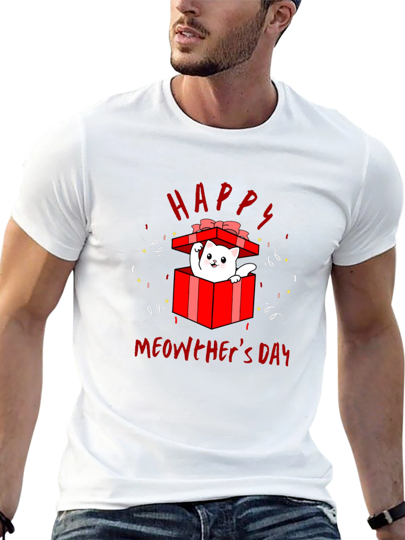 Happy Meowthers Day T-Shirt Cat In Gift Box