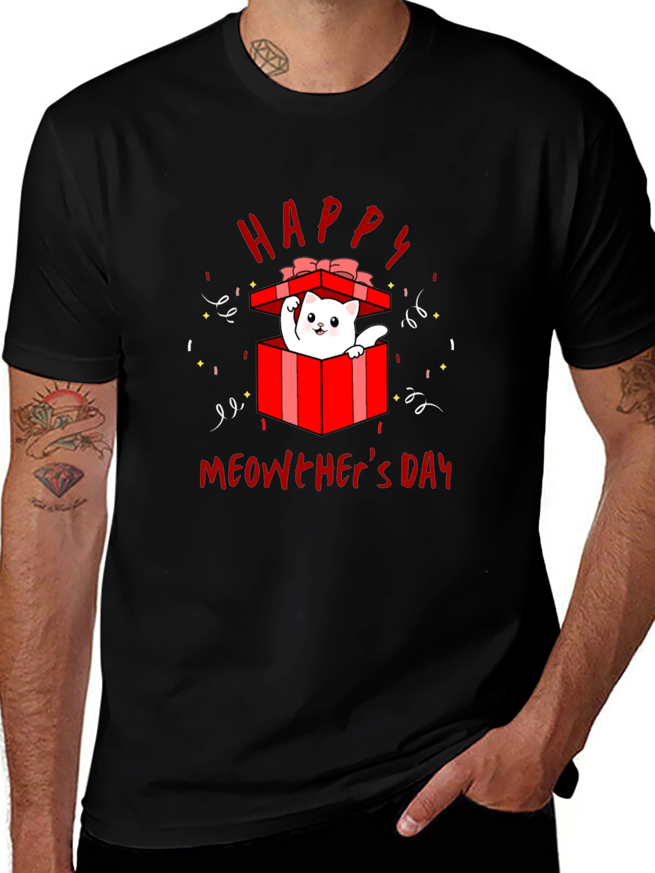 Happy Meowthers Day T-Shirt Cat In Gift Box