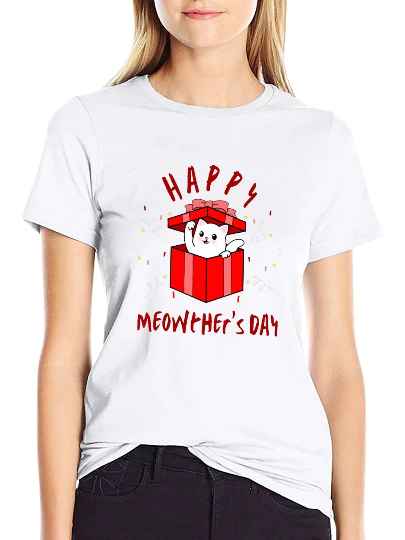 Happy Meowthers Day T-Shirt Cat In Gift Box
