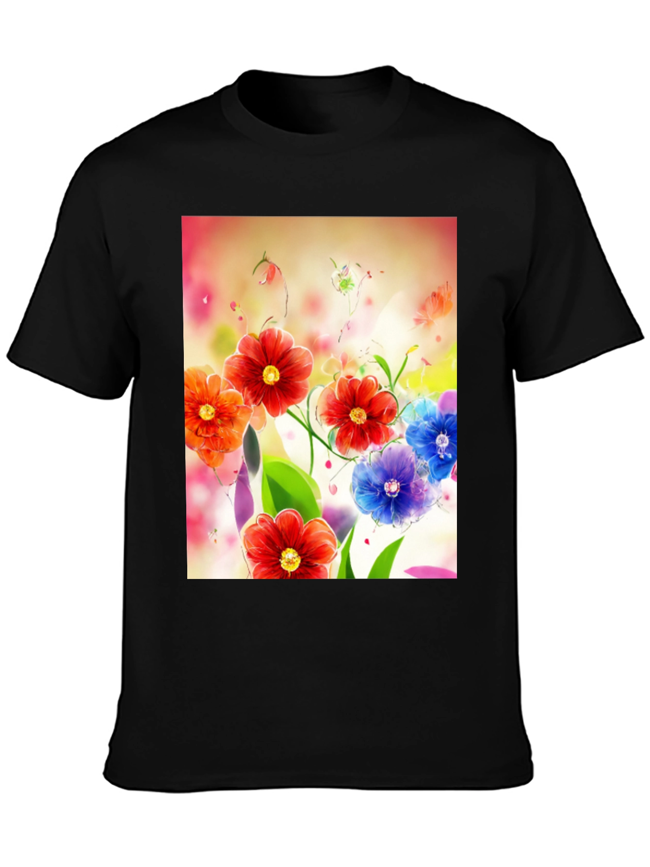 Floral Art Print Black T-Shirt