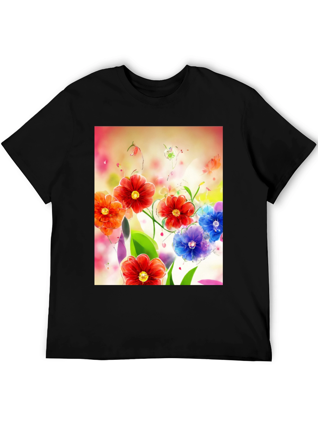 Floral Art Print Black T-Shirt