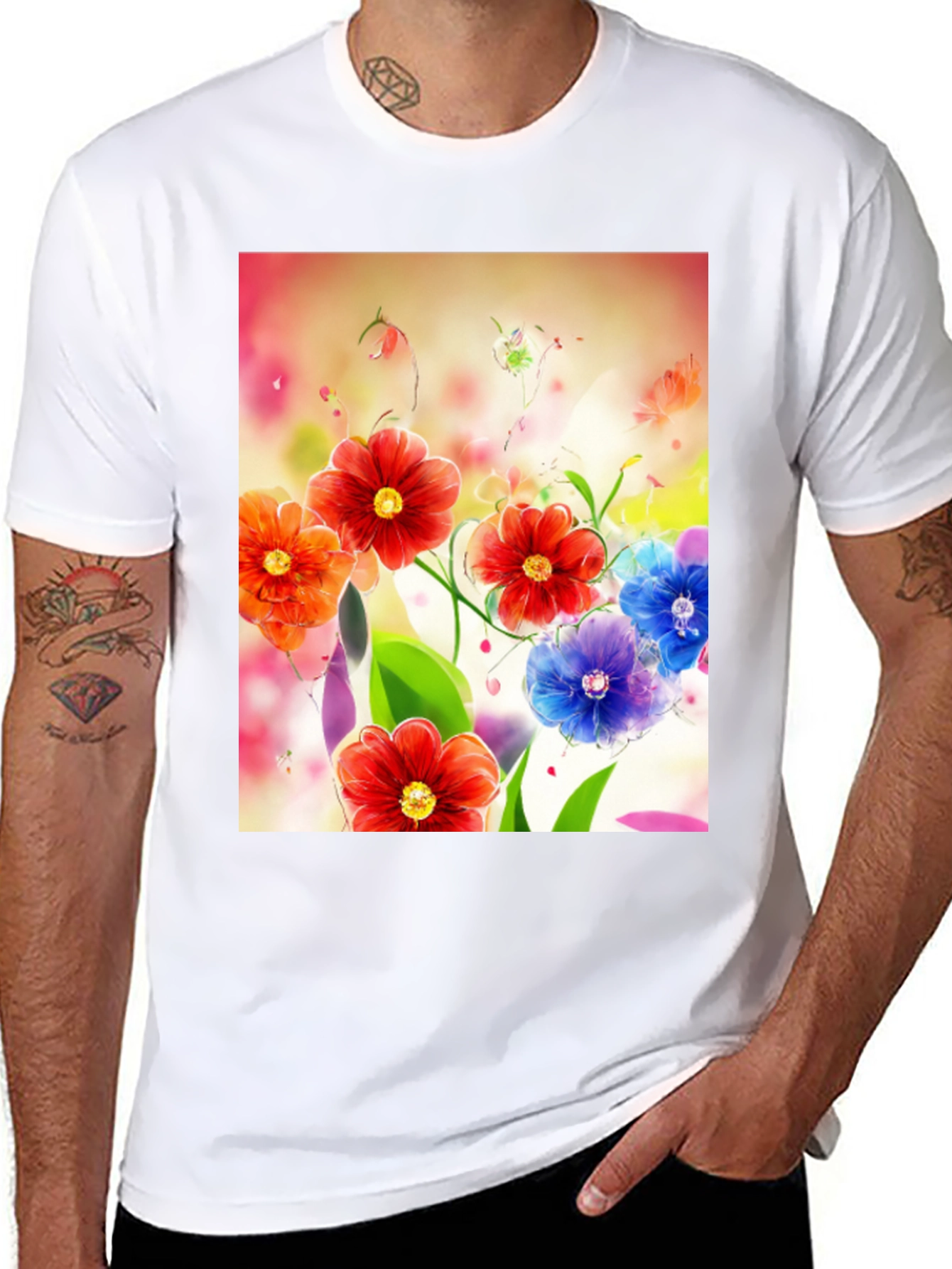 Floral Art Print Black T-Shirt