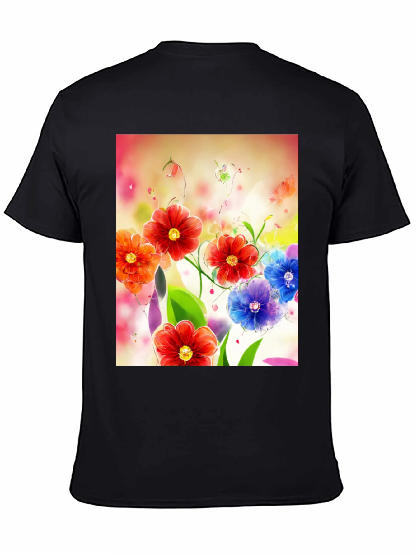 Floral Art Print Black T-Shirt