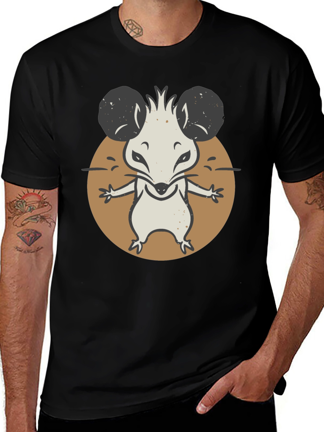 Cartoon Mouse Graphic Tee - Black Unisex T-Shirt