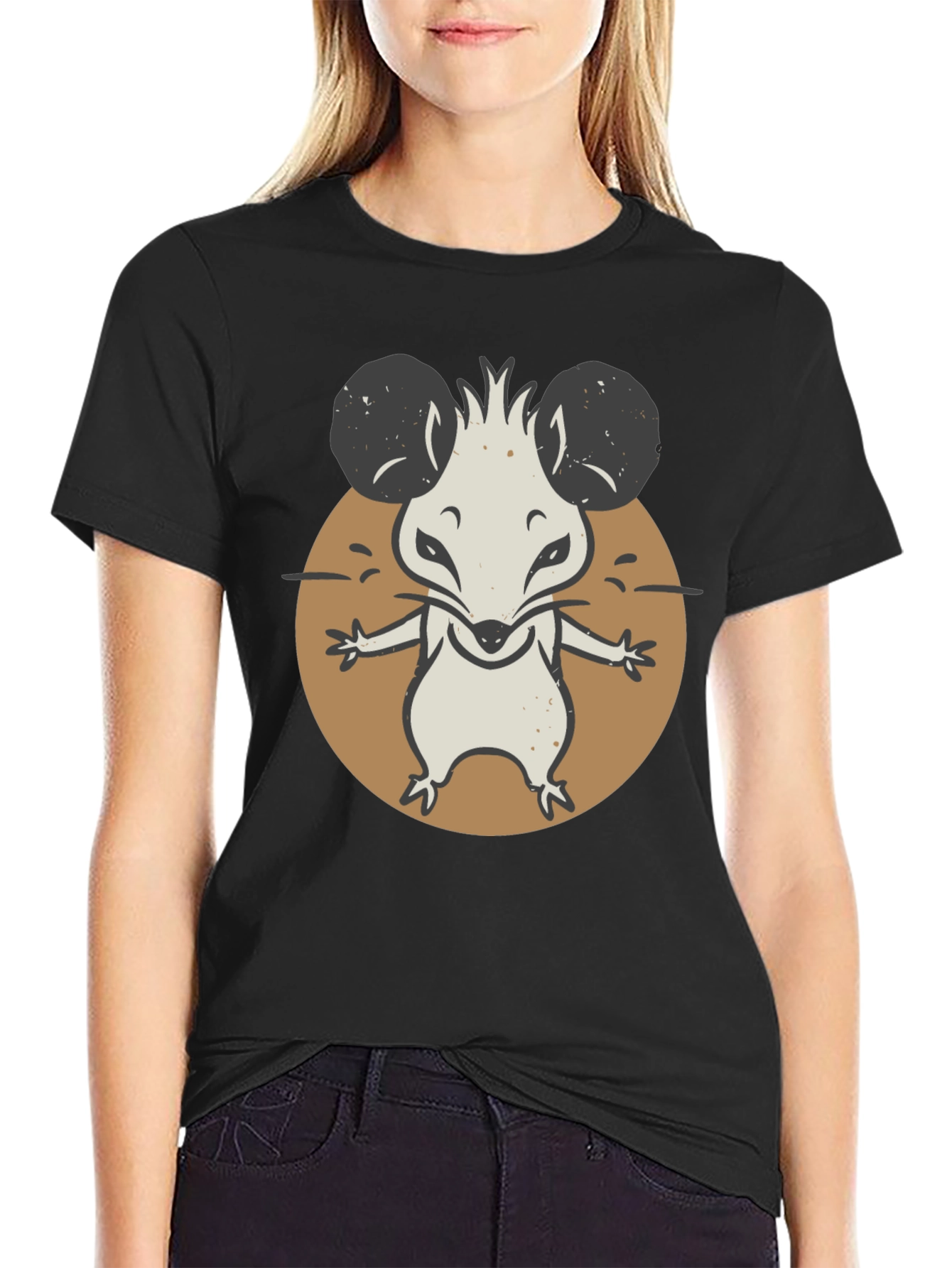 Cartoon Mouse Graphic Tee - Black Unisex T-Shirt