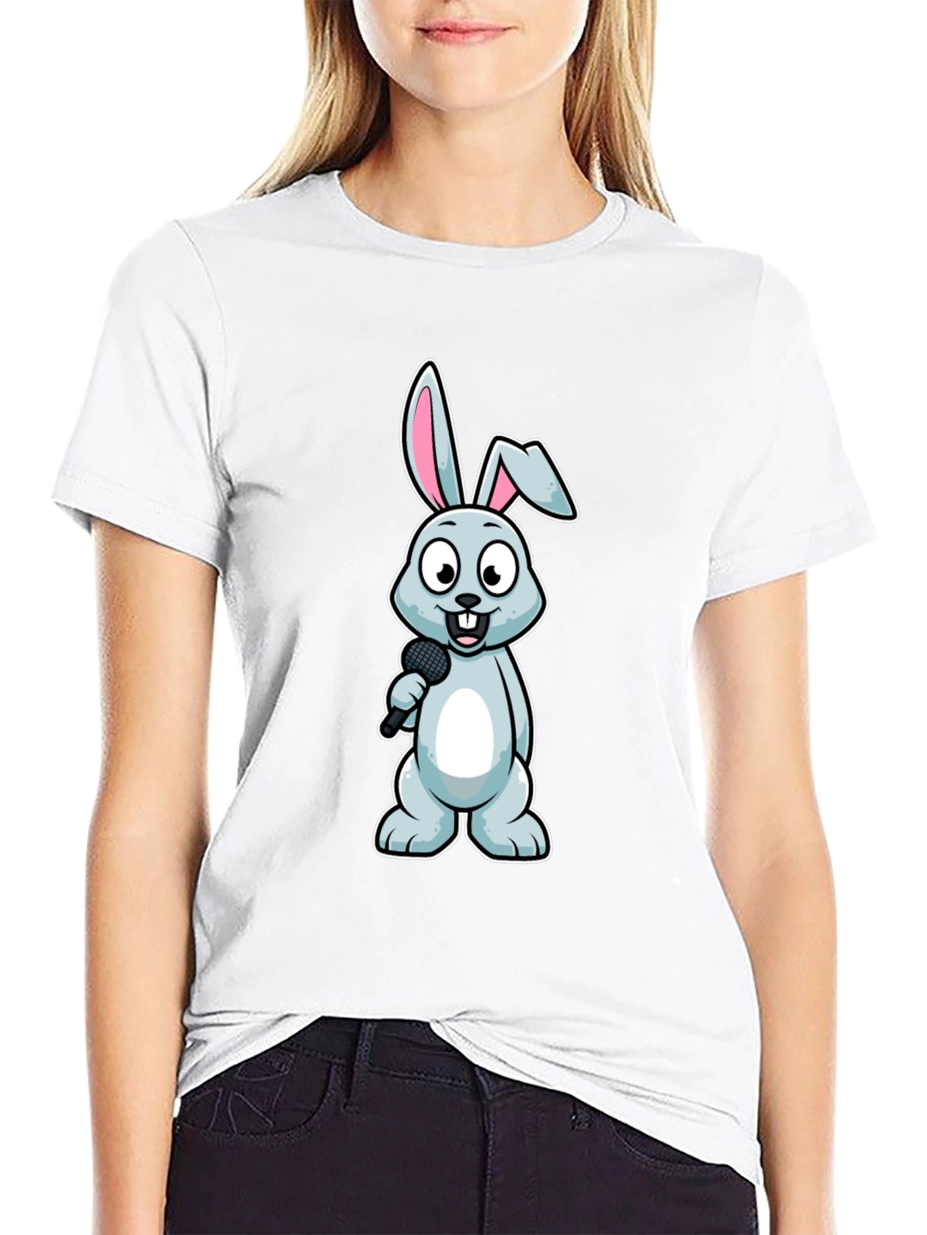 Bunny Singer T-Shirt - Black Cotton Tee
