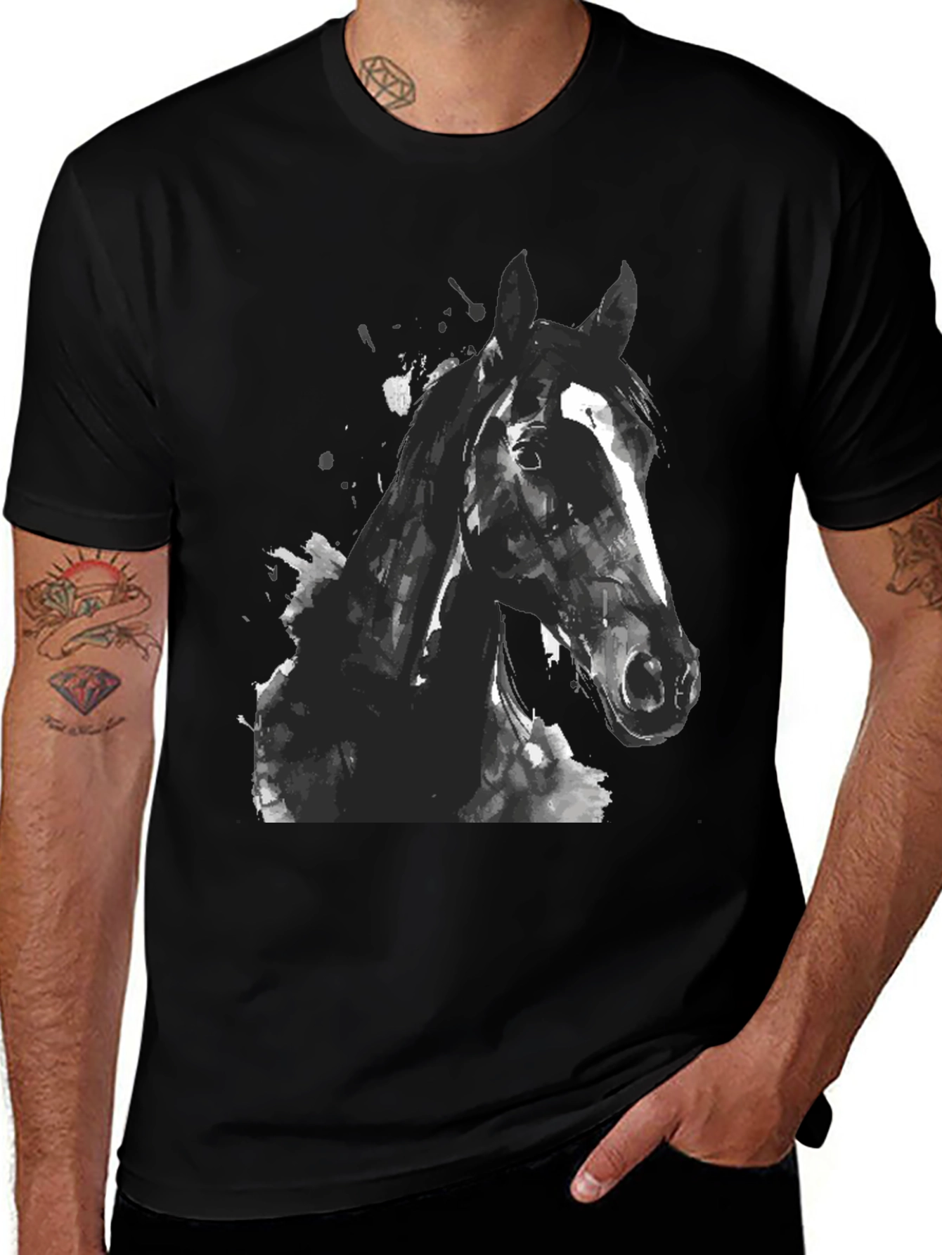 Black Horse Graphic Print Mens T-Shirt