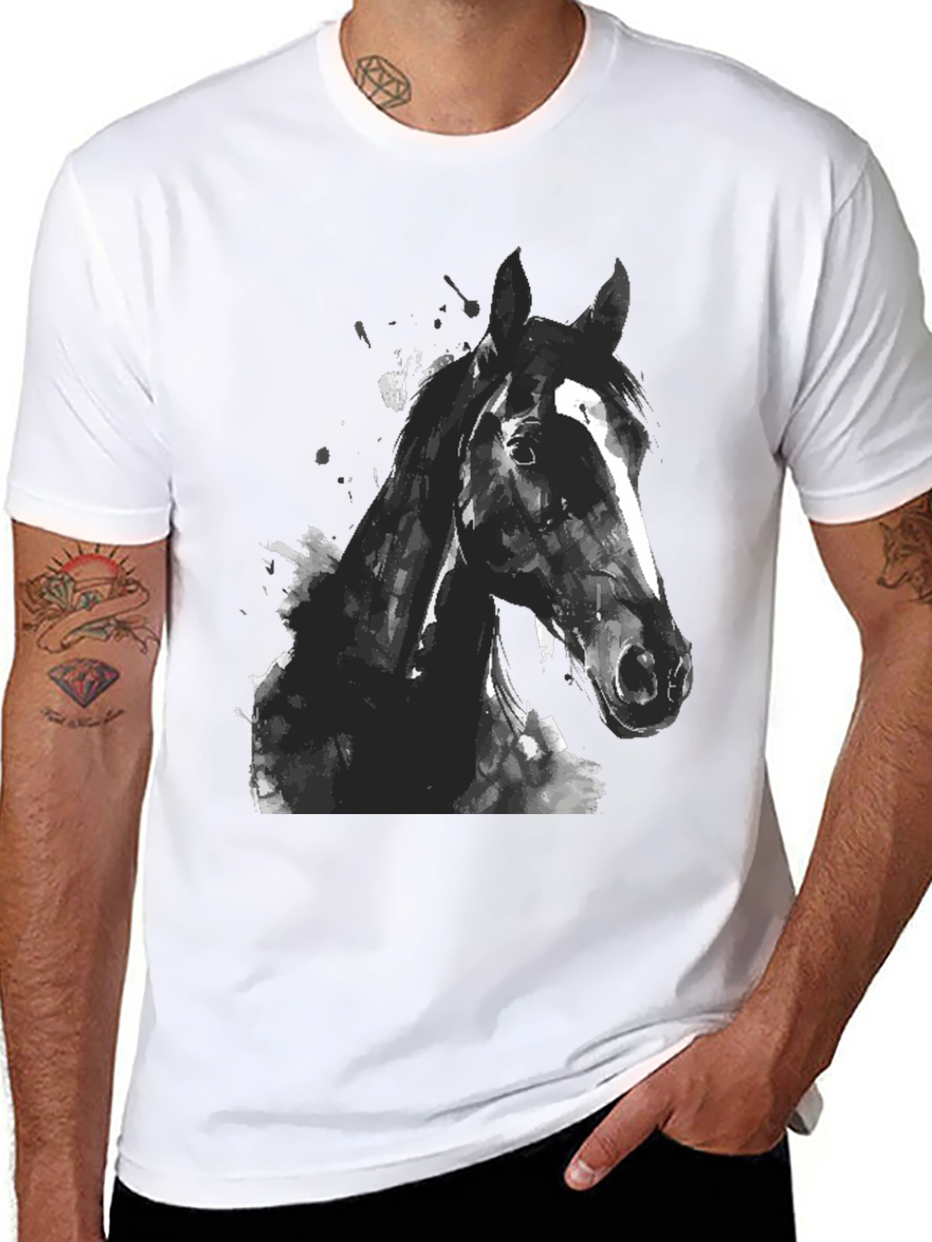 Black Horse Graphic Print Mens T-Shirt