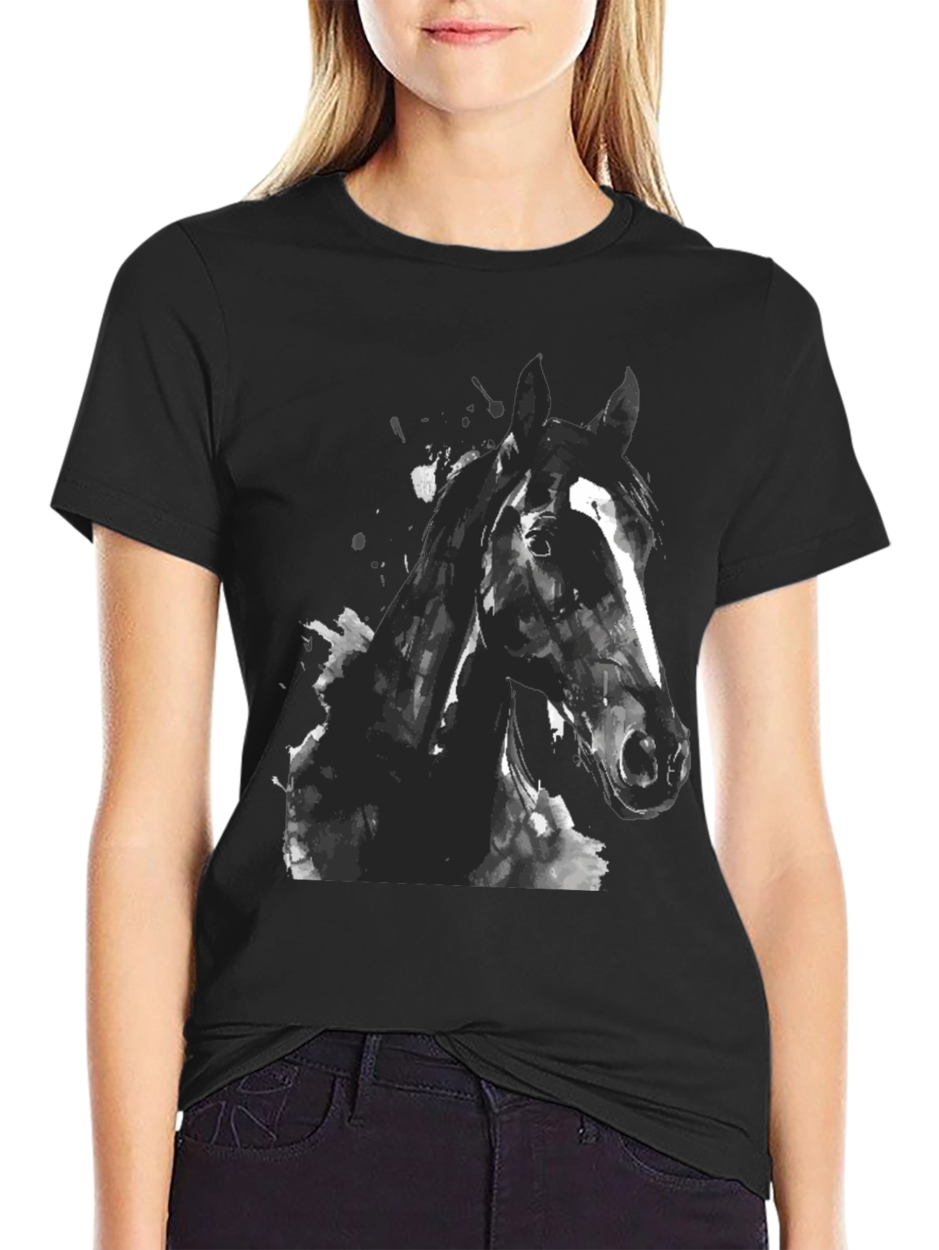 Black Horse Graphic Print Mens T-Shirt