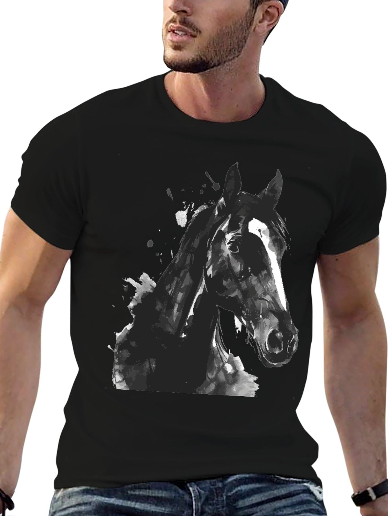 Black Horse Graphic Print Mens T-Shirt