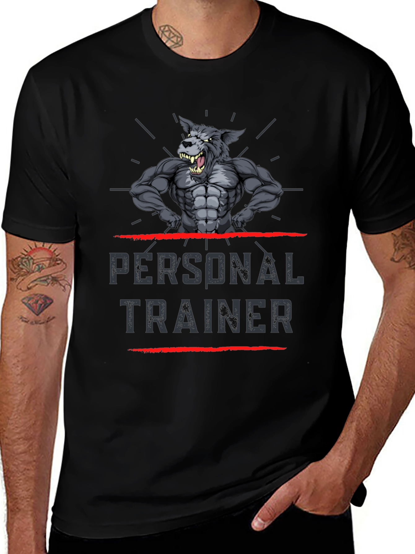 Personal Trainer Wolf Graphic T-Shirt - Black