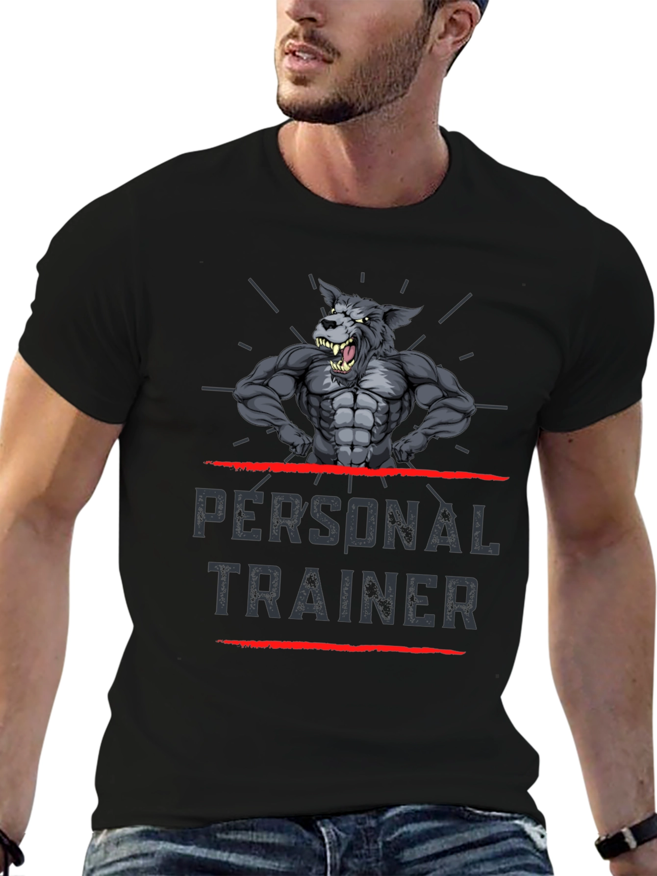 Personal Trainer Wolf Graphic T-Shirt - Black