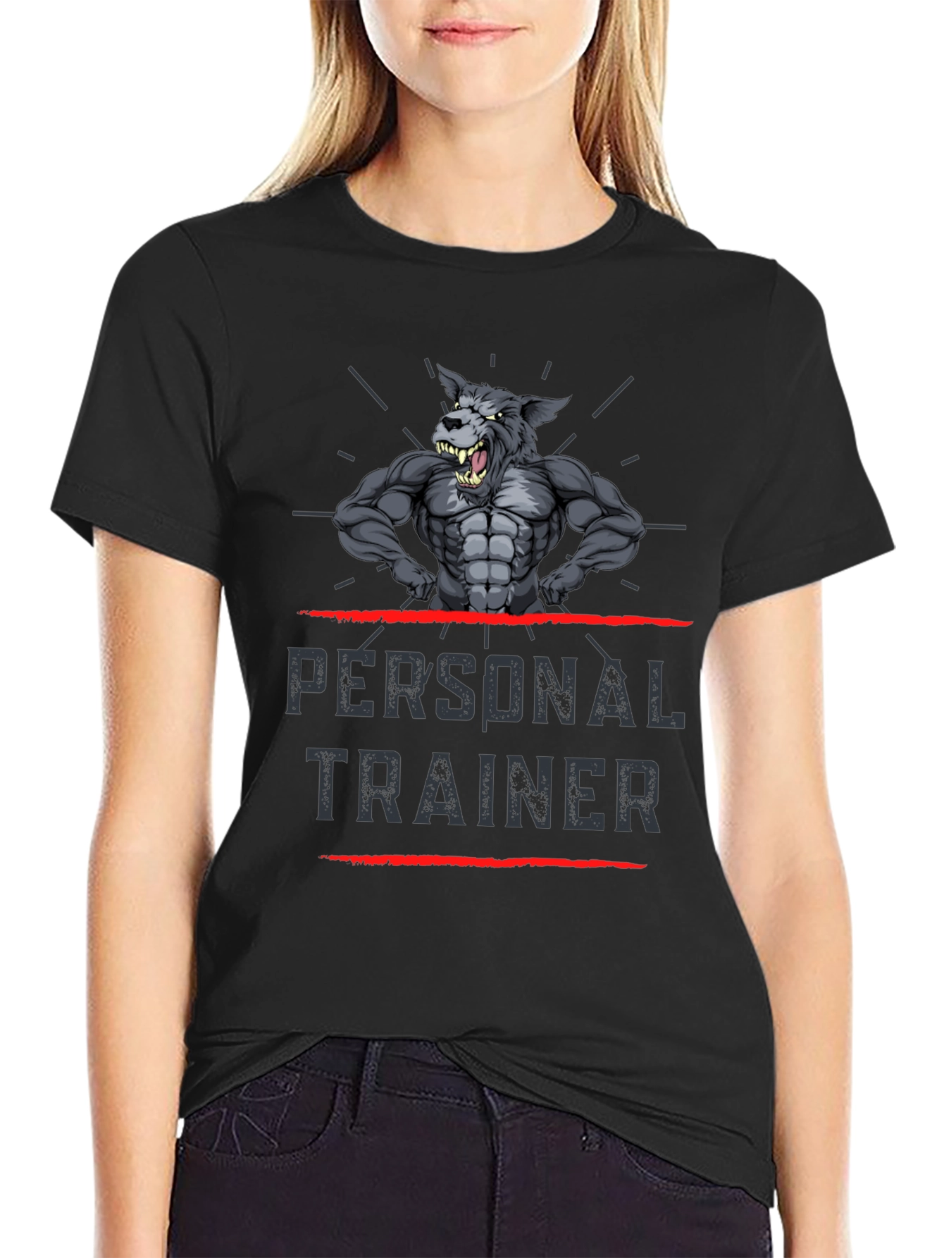 Personal Trainer Wolf Graphic T-Shirt - Black