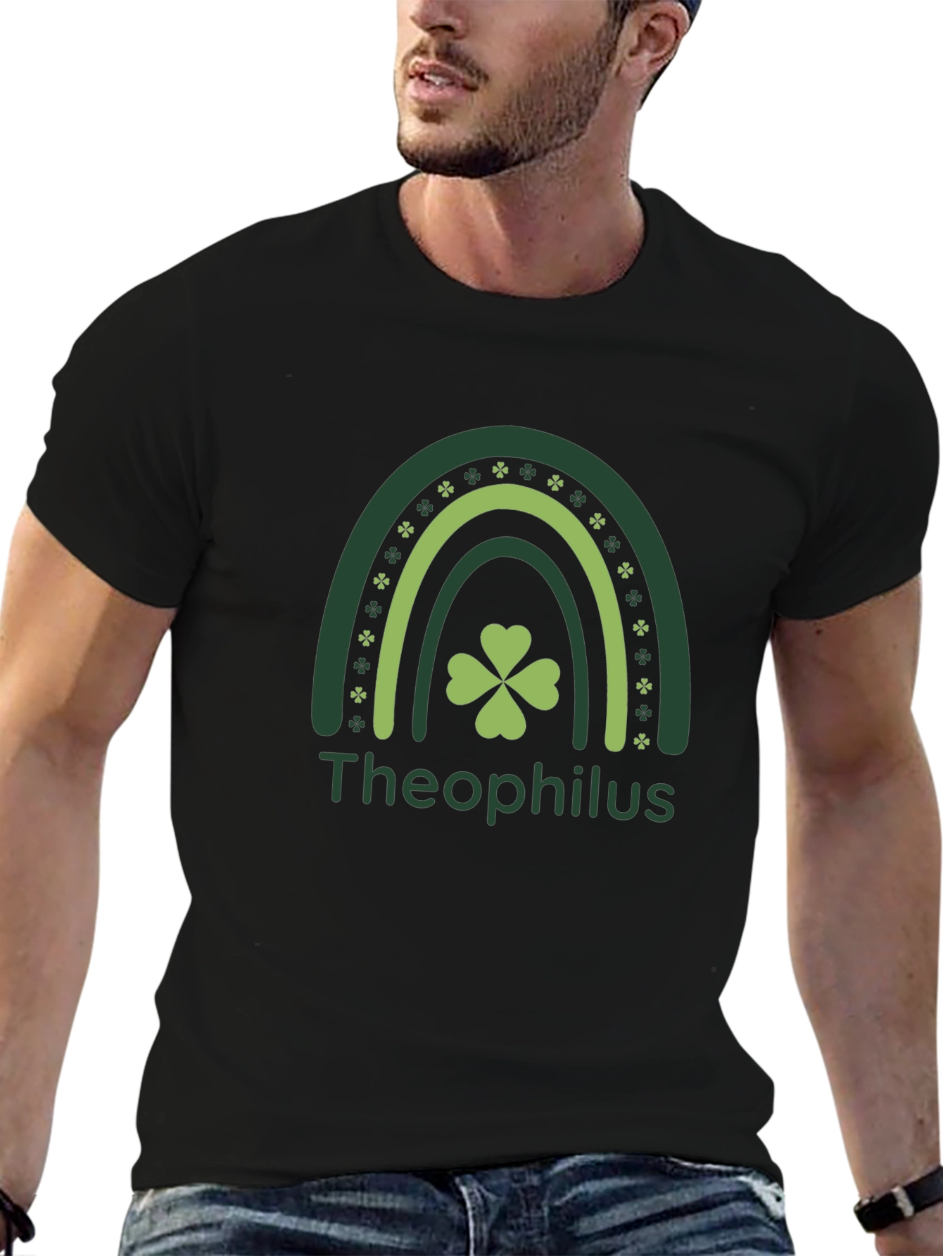 St. Patricks Day Theophilus Rainbow Clover T-Shirt