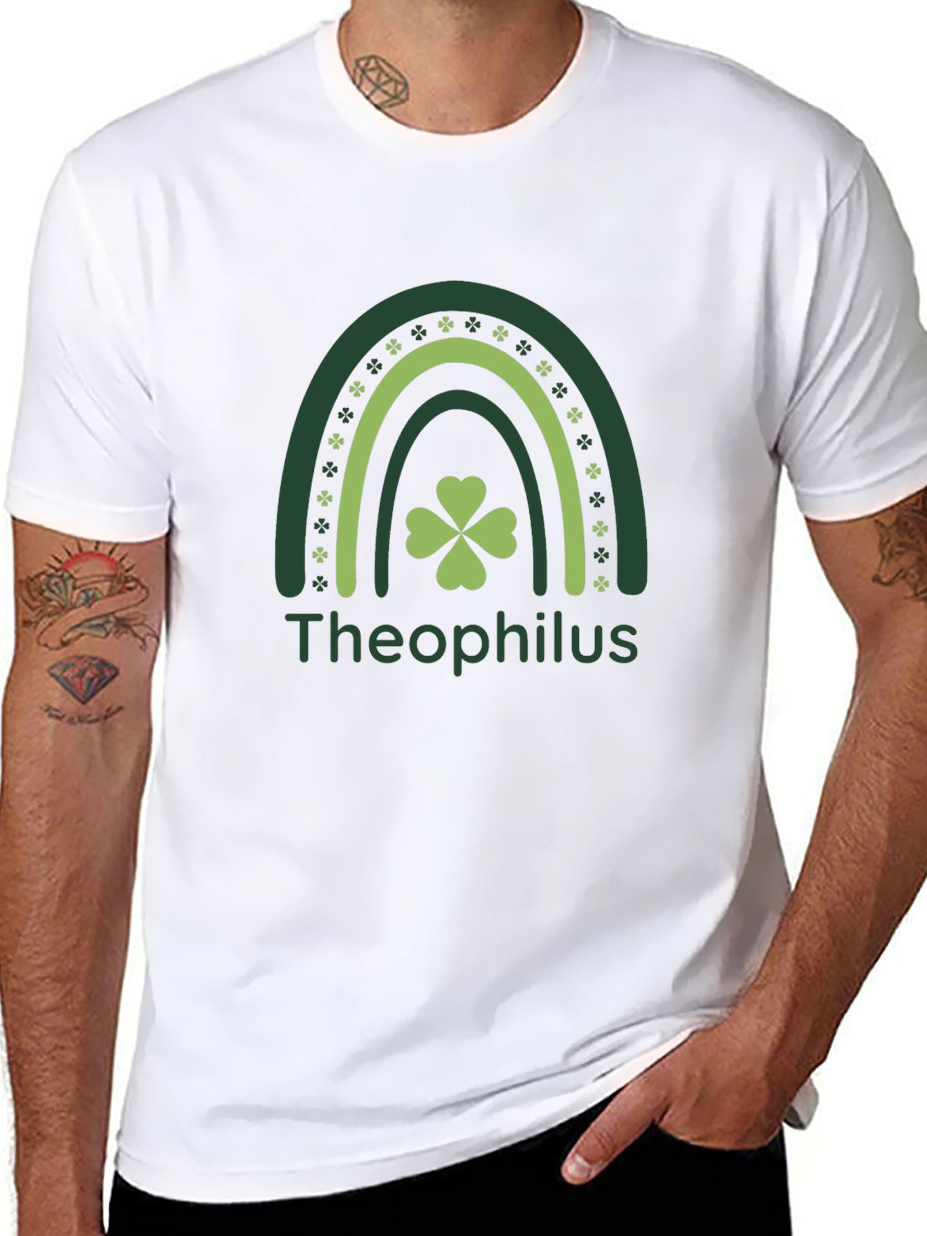 St. Patricks Day Theophilus Rainbow Clover T-Shirt