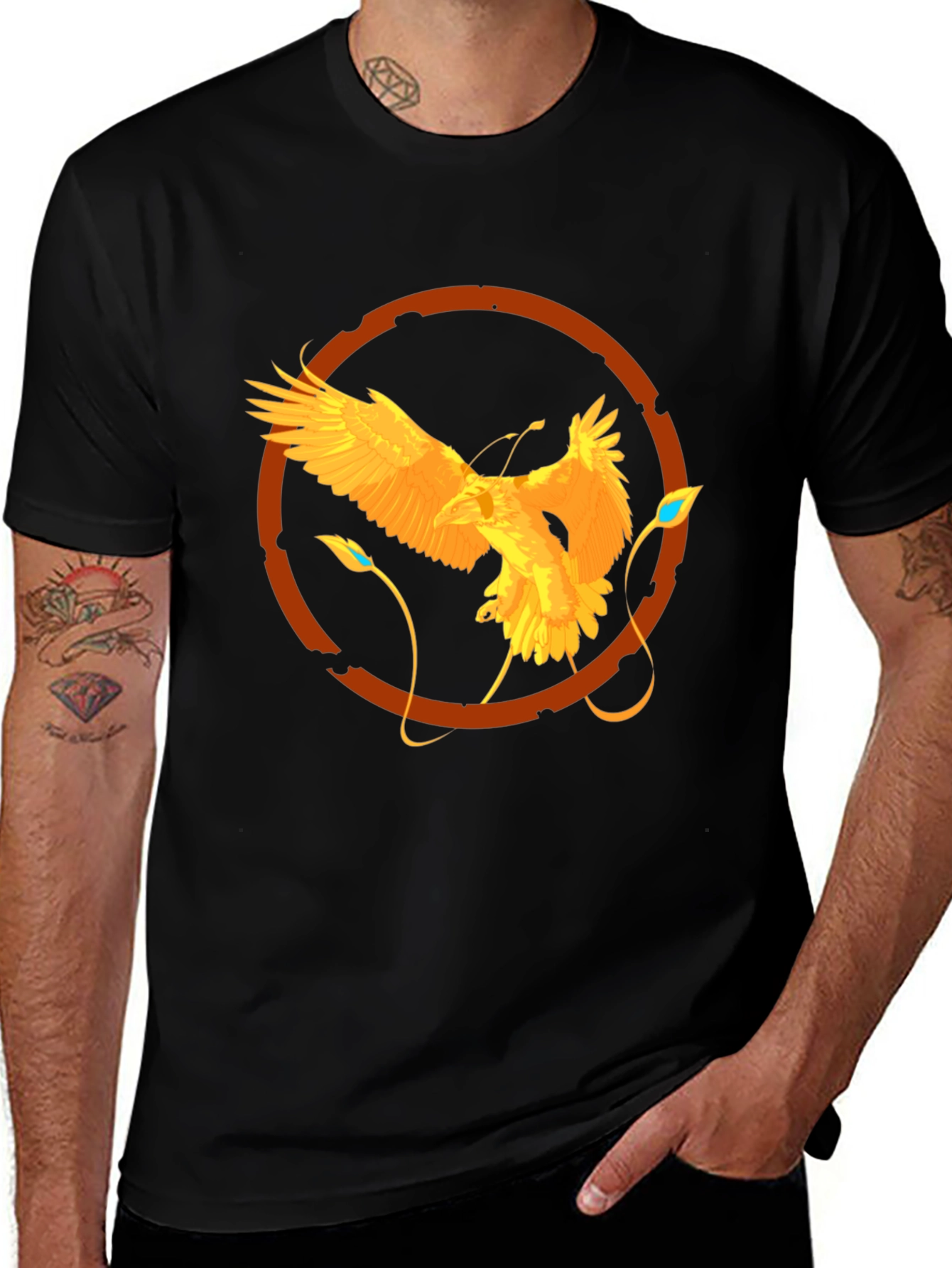 Raven Circle Graphic Tee - Stylish Mens Black T-Shirt