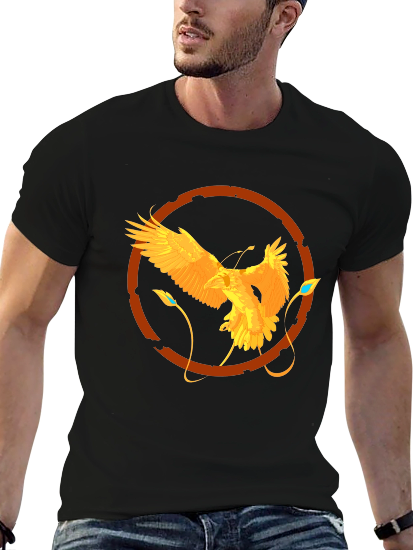 Raven Circle Graphic Tee - Stylish Mens Black T-Shirt