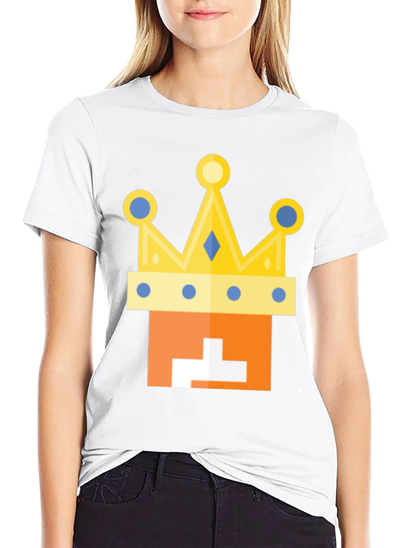 Kingly Tee: Orange Block Head with Crown T-Shirt