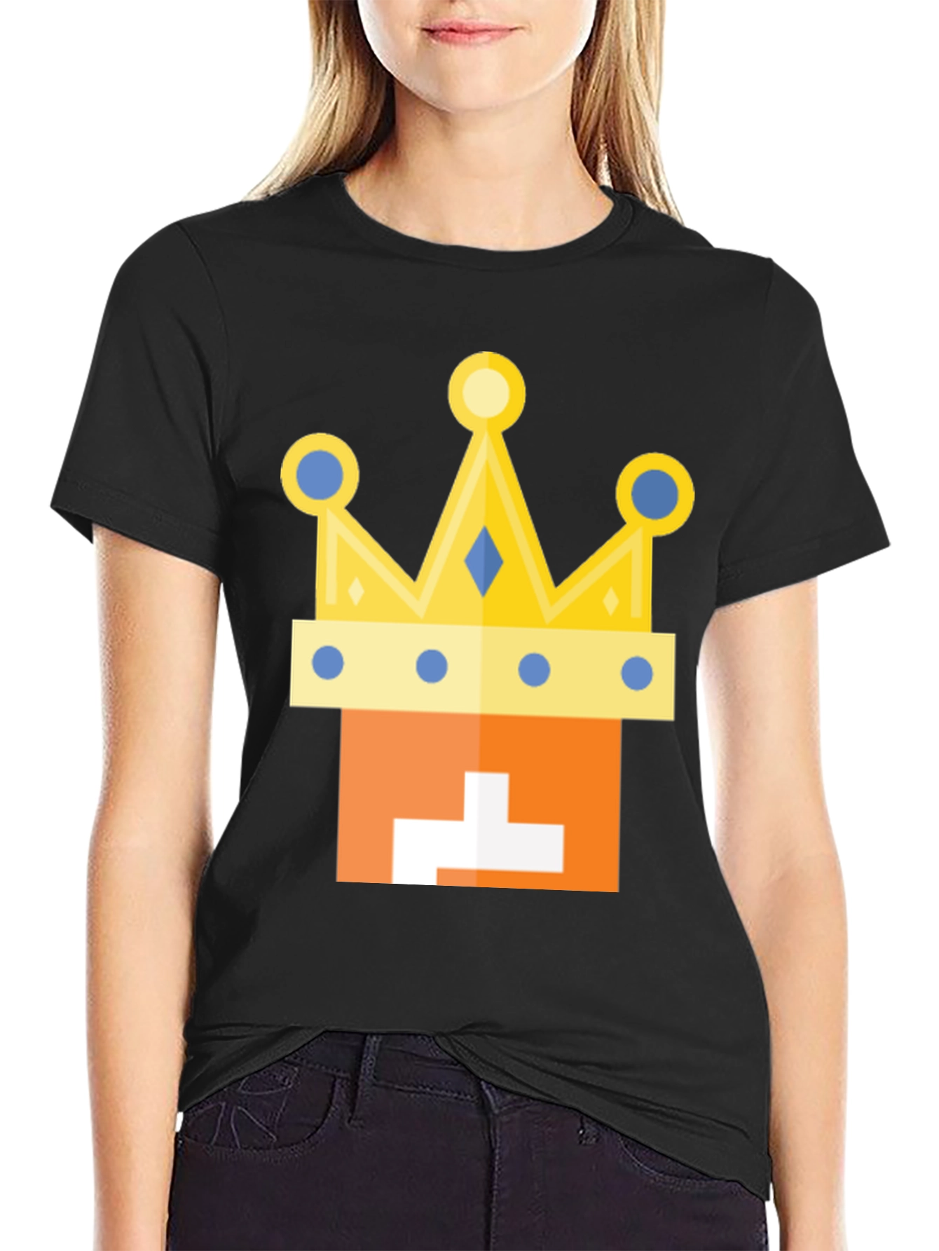 Kingly Tee: Orange Block Head with Crown T-Shirt