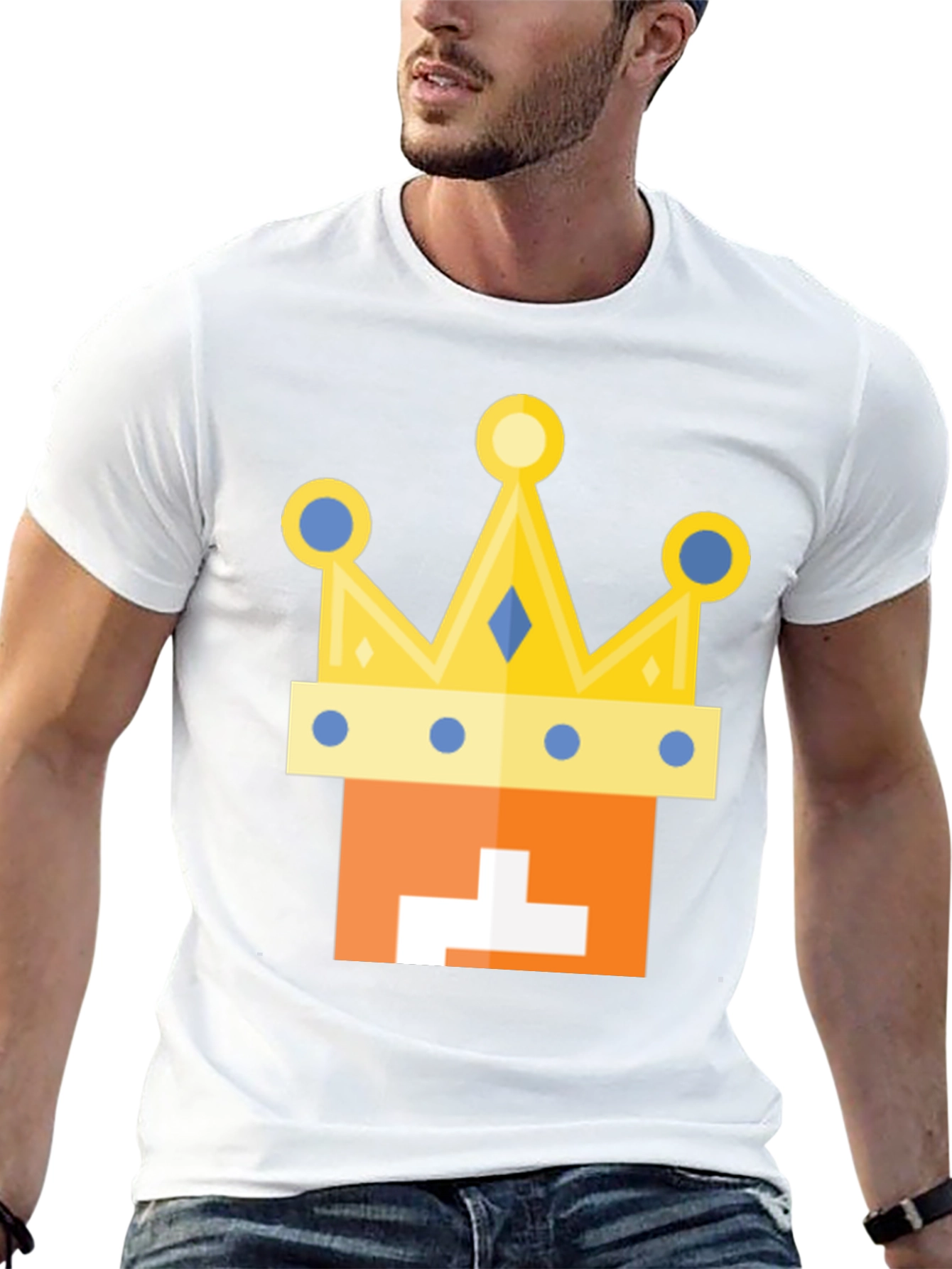 Kingly Tee: Orange Block Head with Crown T-Shirt