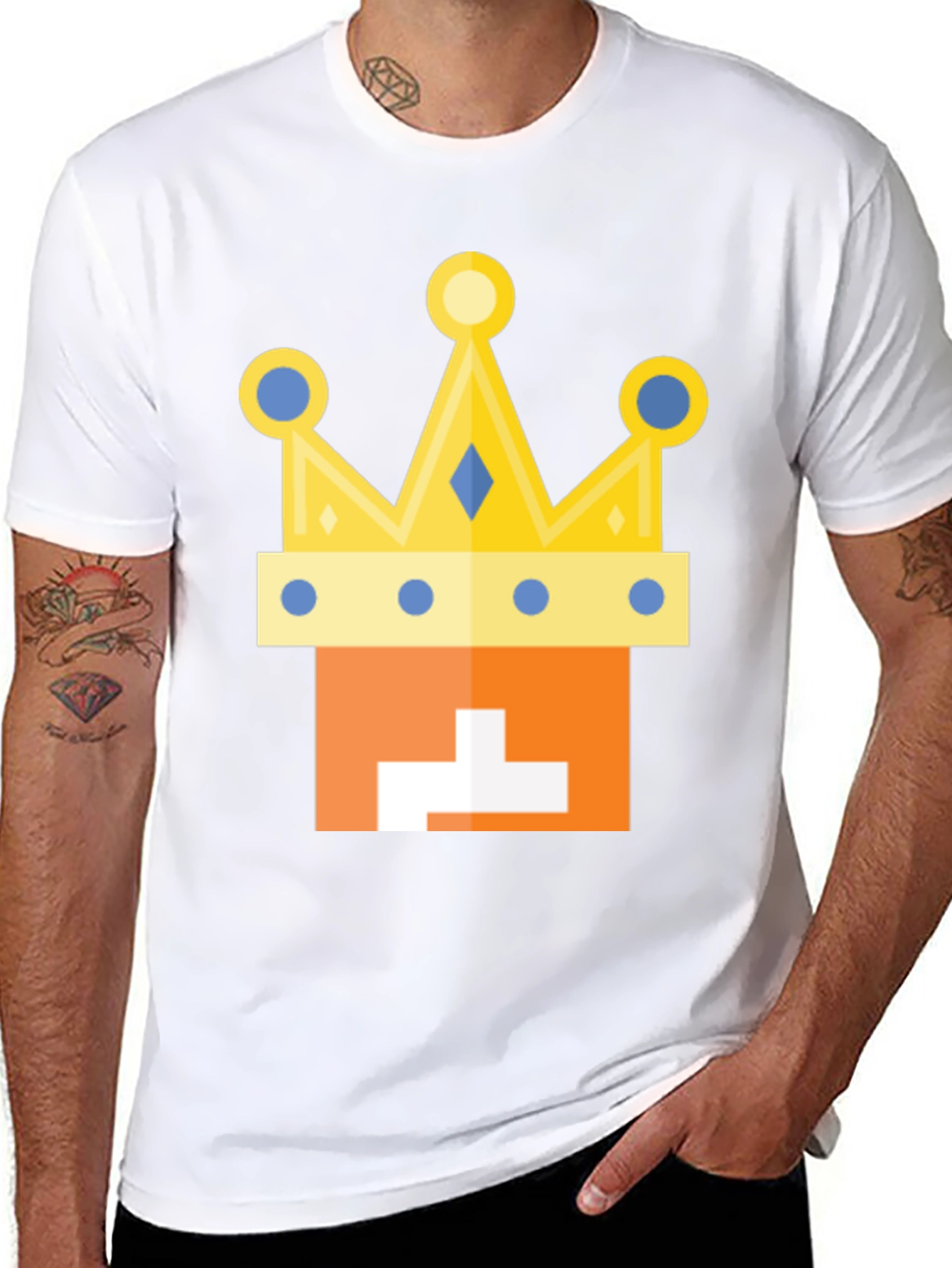 Kingly Tee: Orange Block Head with Crown T-Shirt