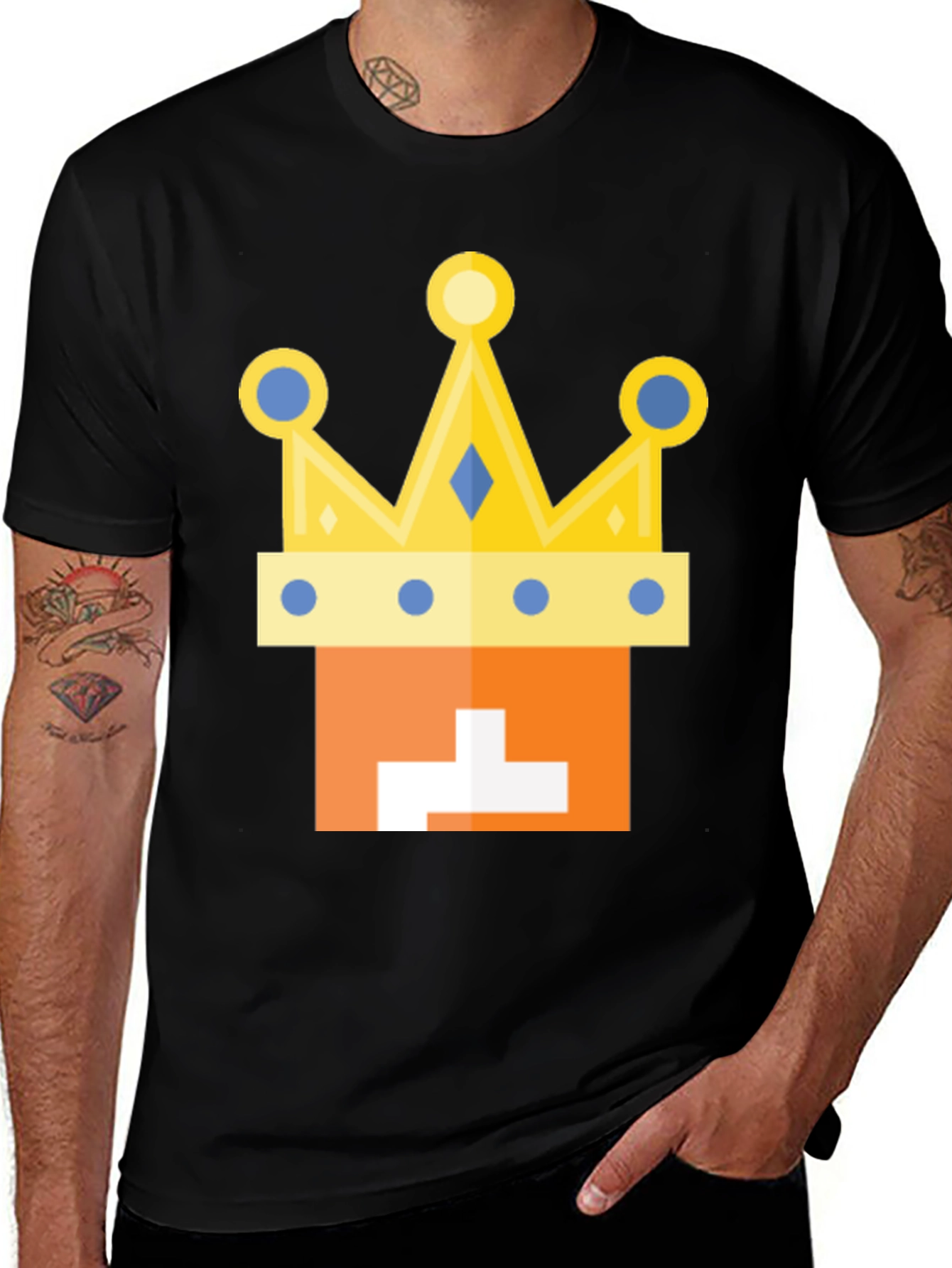 Kingly Tee: Orange Block Head with Crown T-Shirt
