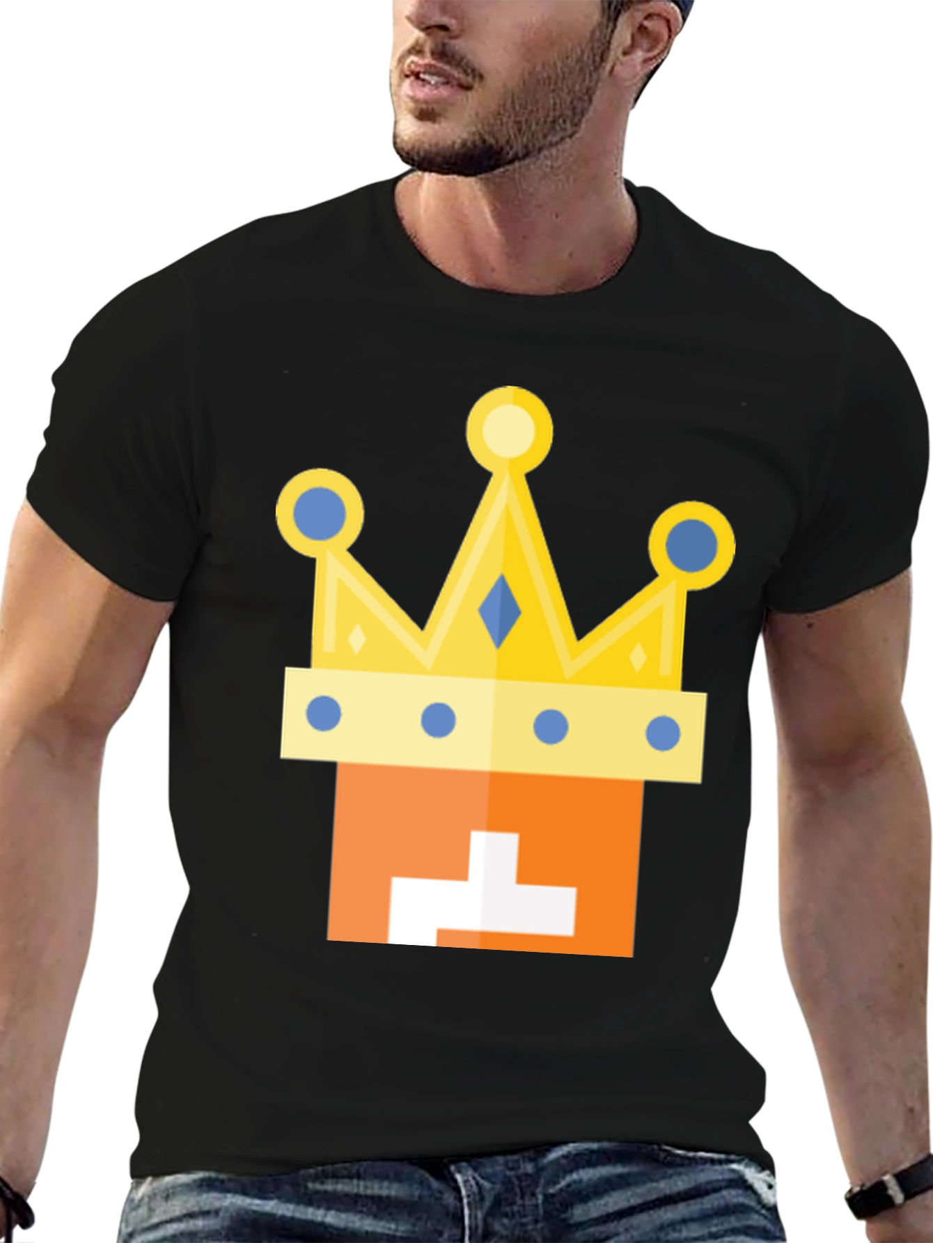 Kingly Tee: Orange Block Head with Crown T-Shirt