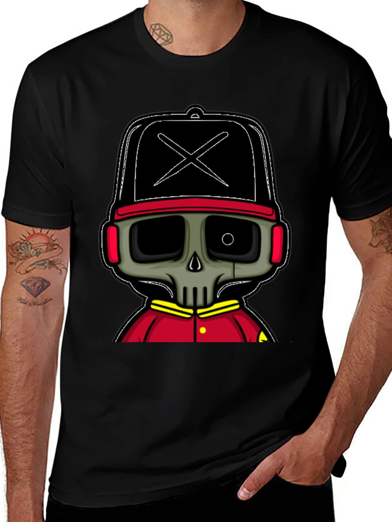 Cartoon Skull Graphic Tee - Black