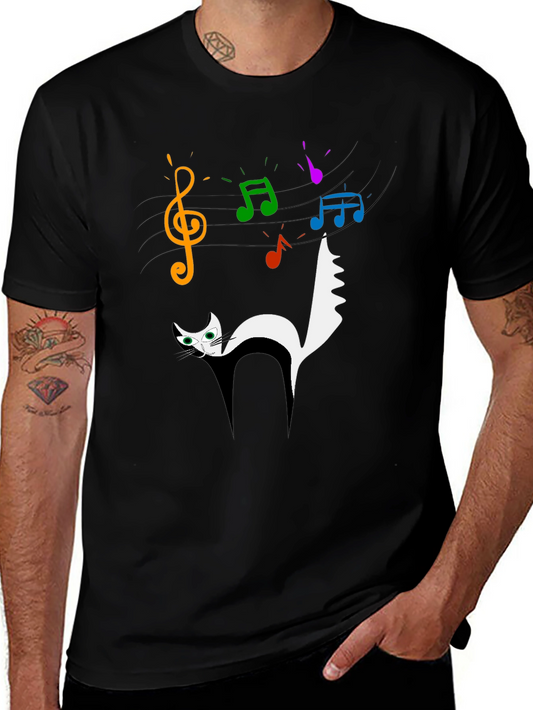 Musical Cat Graphic Black T-Shirt