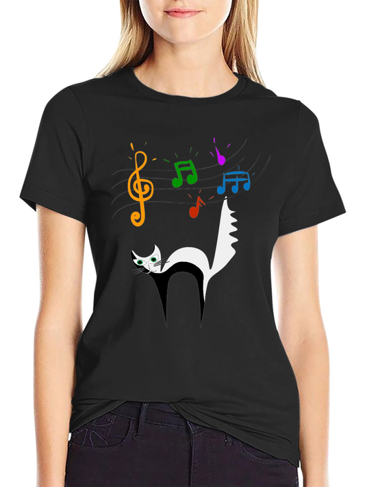 Musical Cat Graphic Black T-Shirt