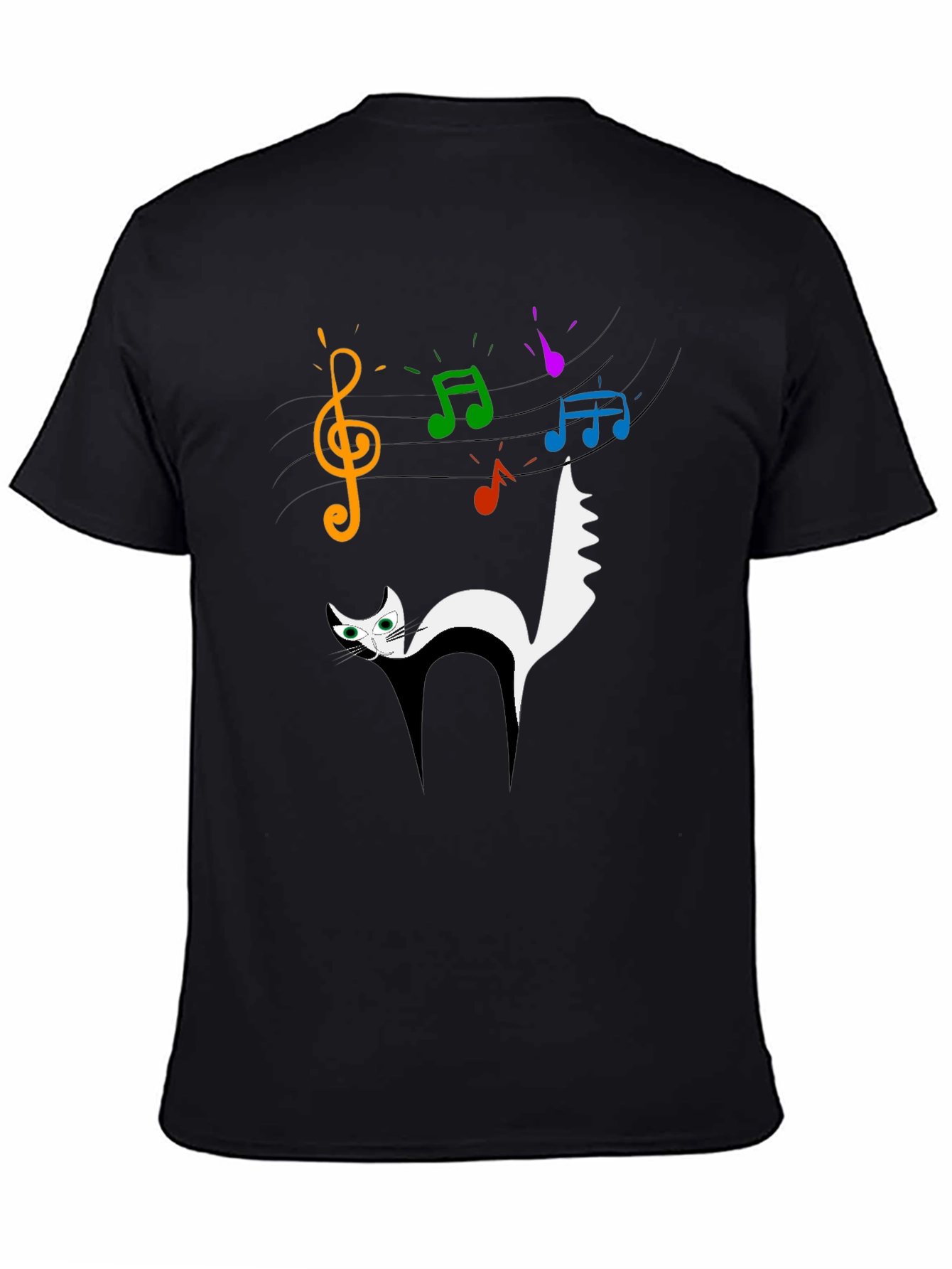 Musical Cat Graphic Black T-Shirt