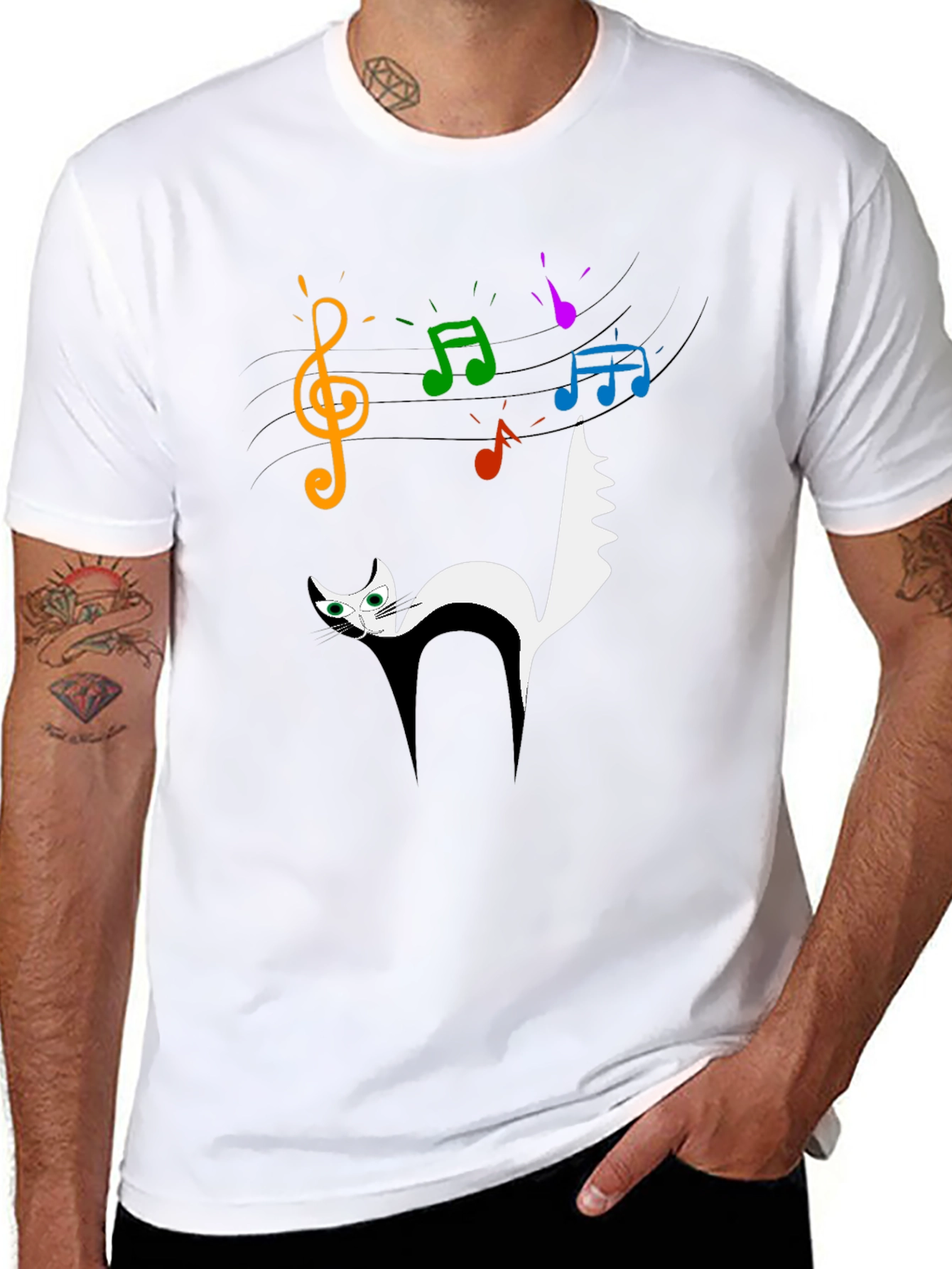 Musical Cat Graphic Black T-Shirt
