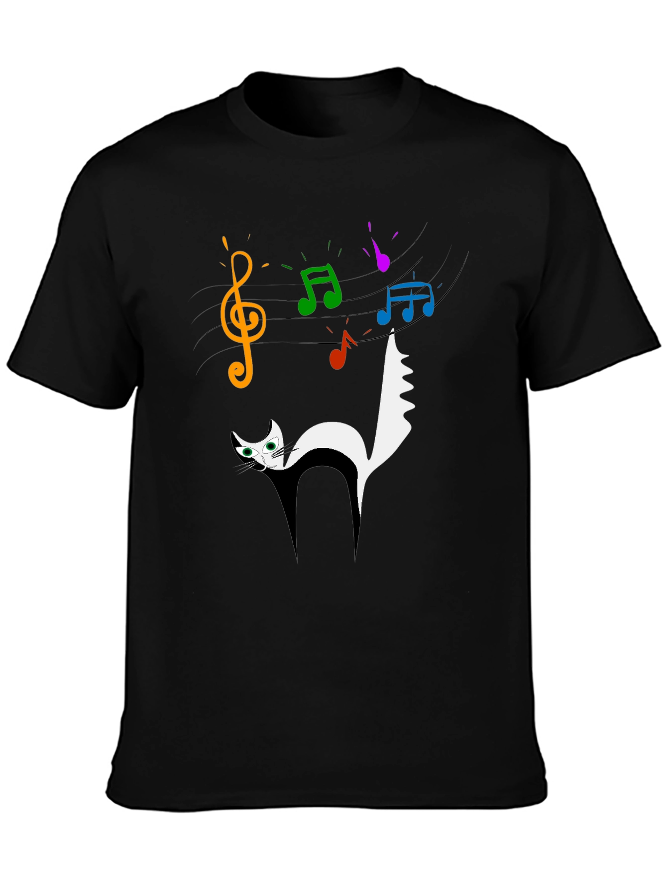 Musical Cat Graphic Black T-Shirt