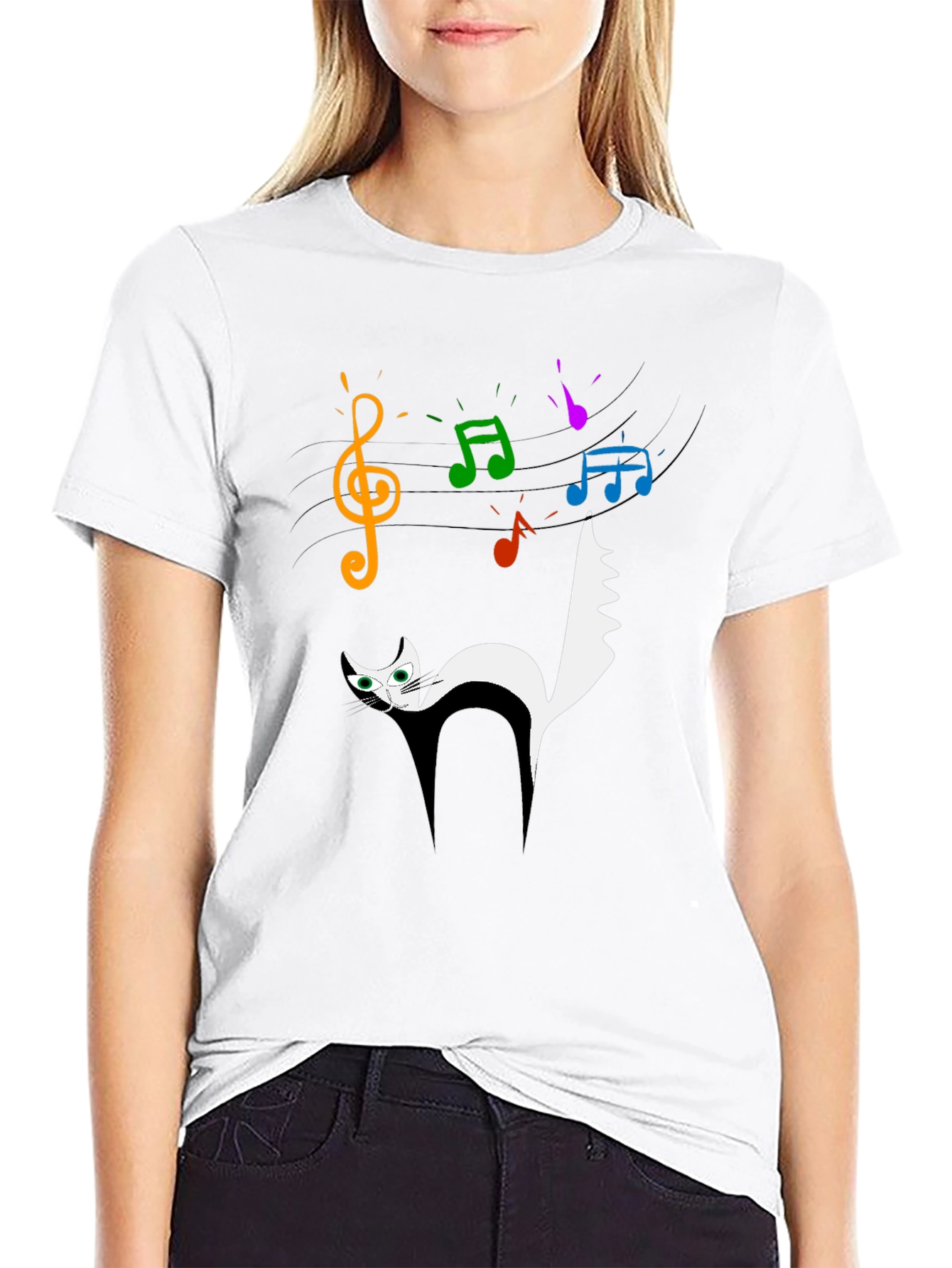 Musical Cat Graphic Black T-Shirt