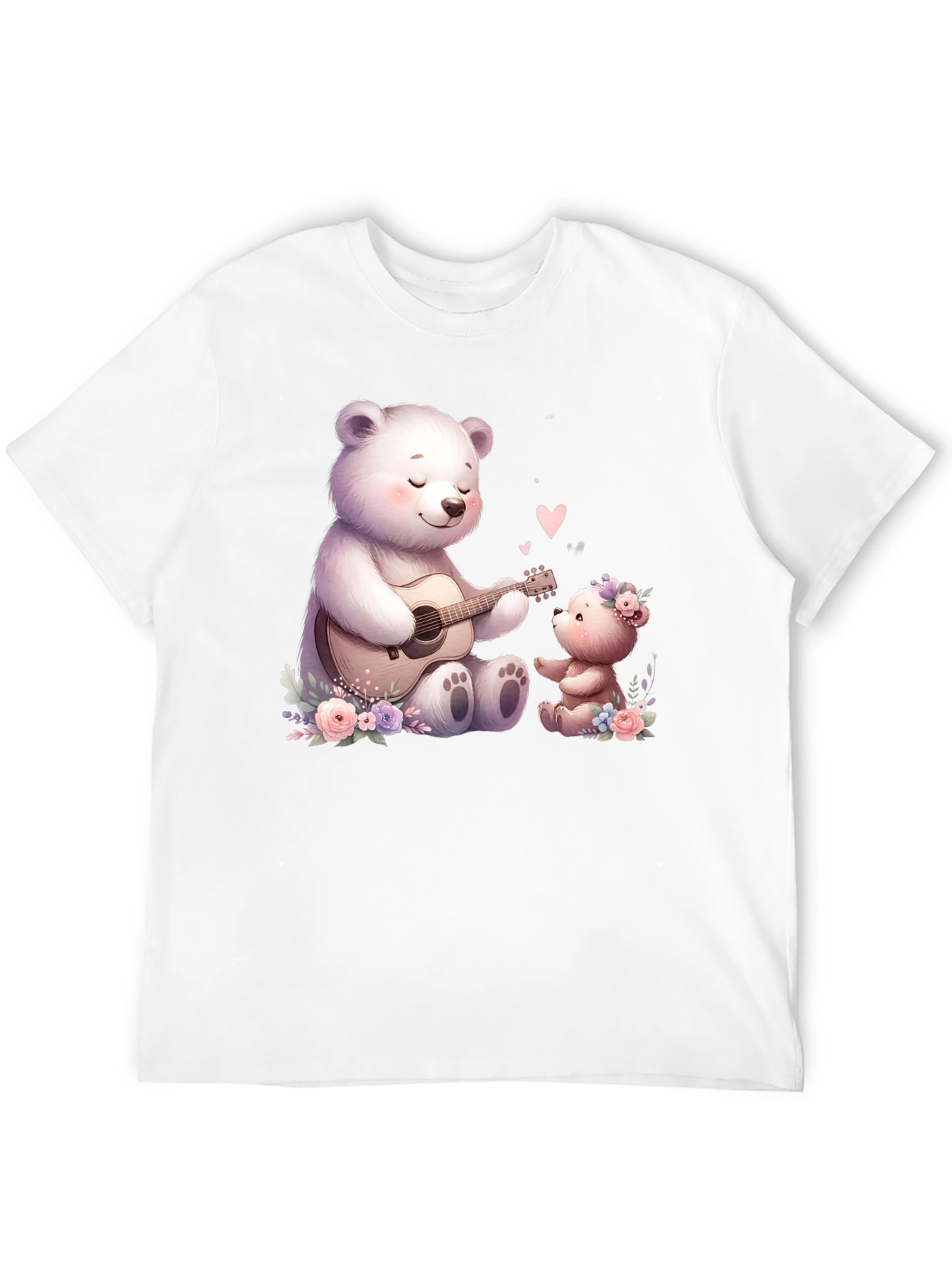 Cute Bears Playing Guitar on Black Tee