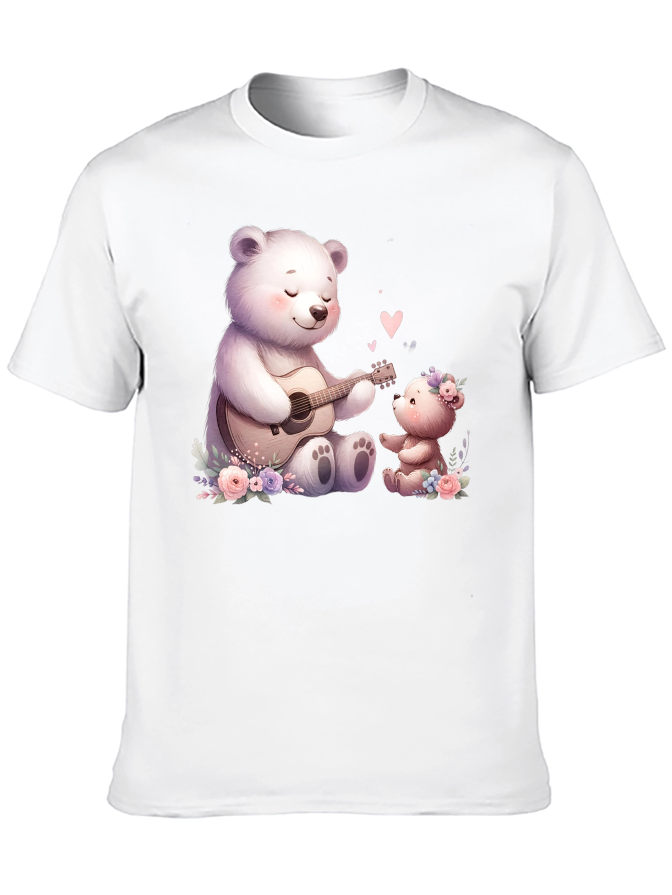 Cute Bears Playing Guitar on Black Tee