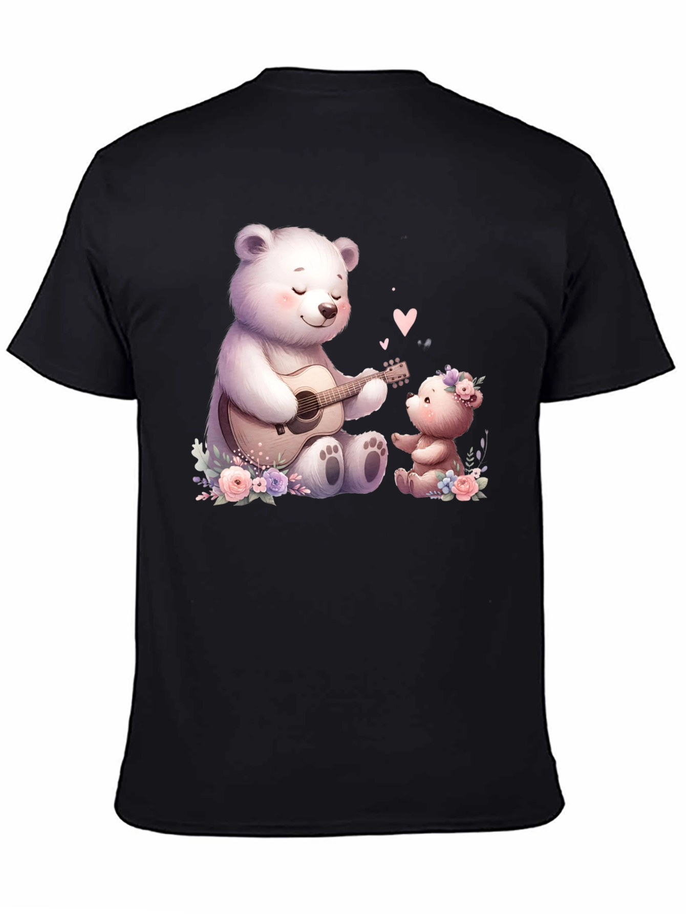 Cute Bears Playing Guitar on Black Tee