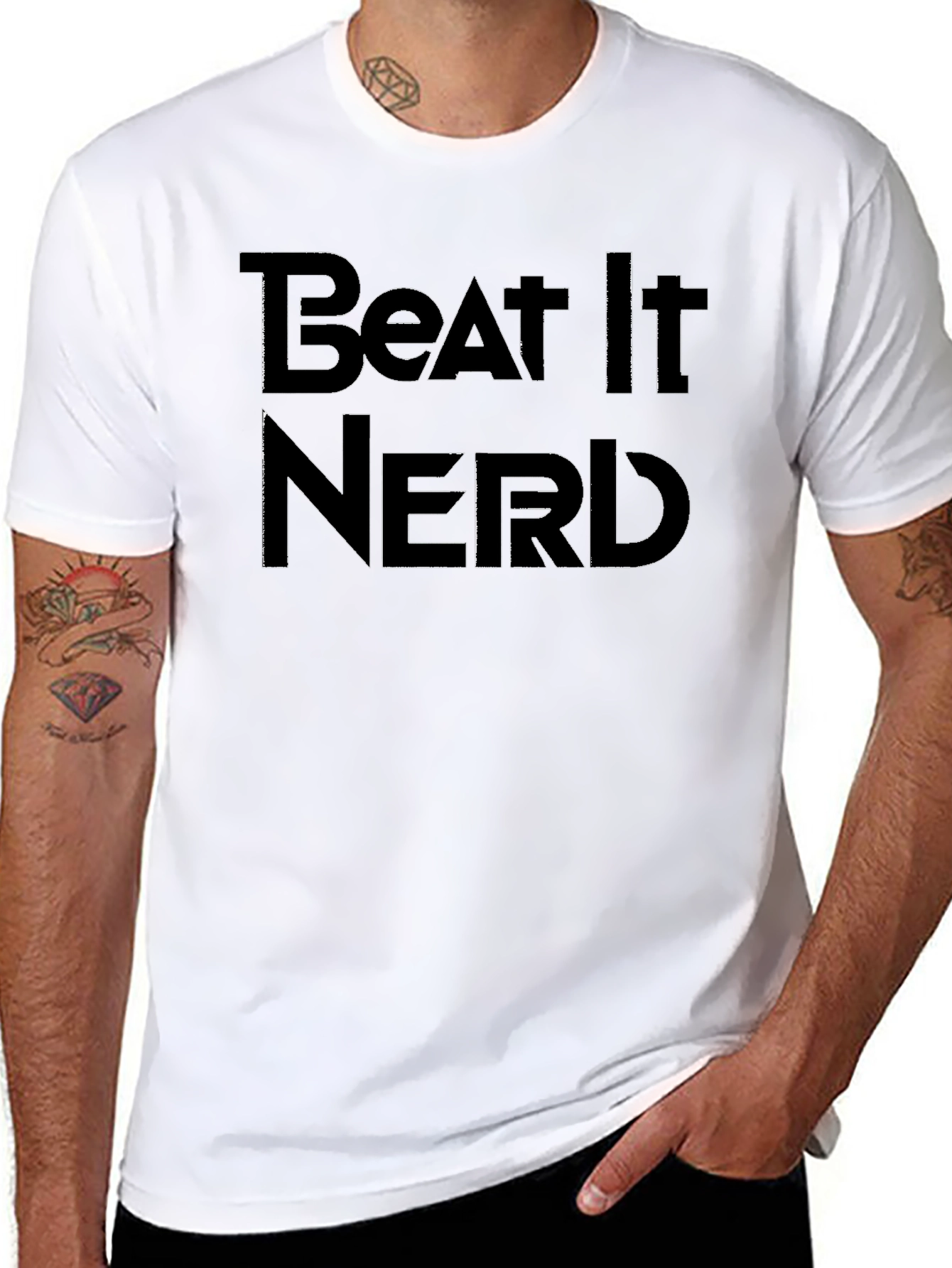 Beat It Nerd Graphic Tee - Black Crewneck