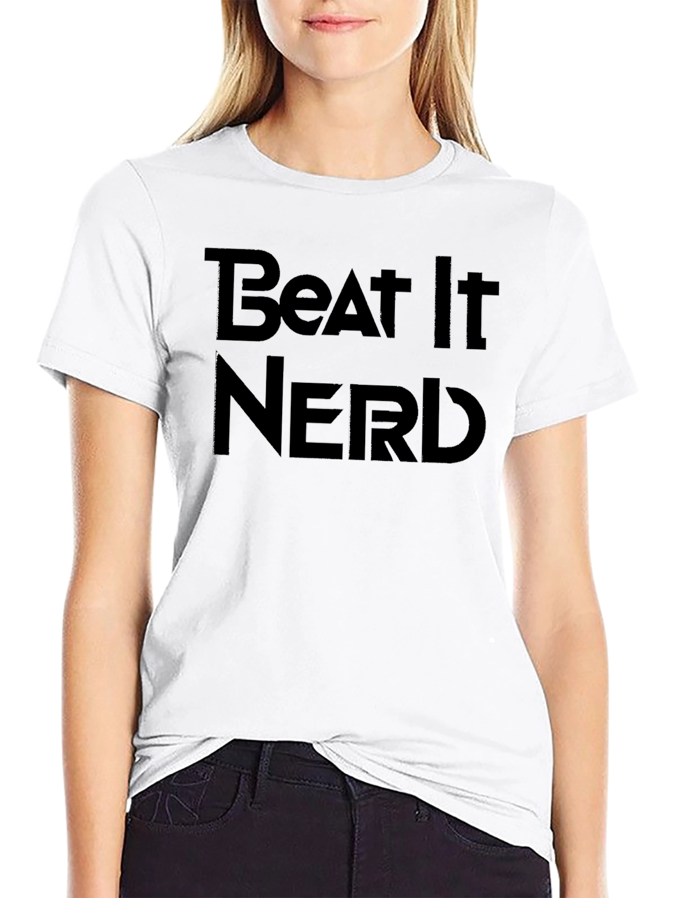 Beat It Nerd Graphic Tee - Black Crewneck