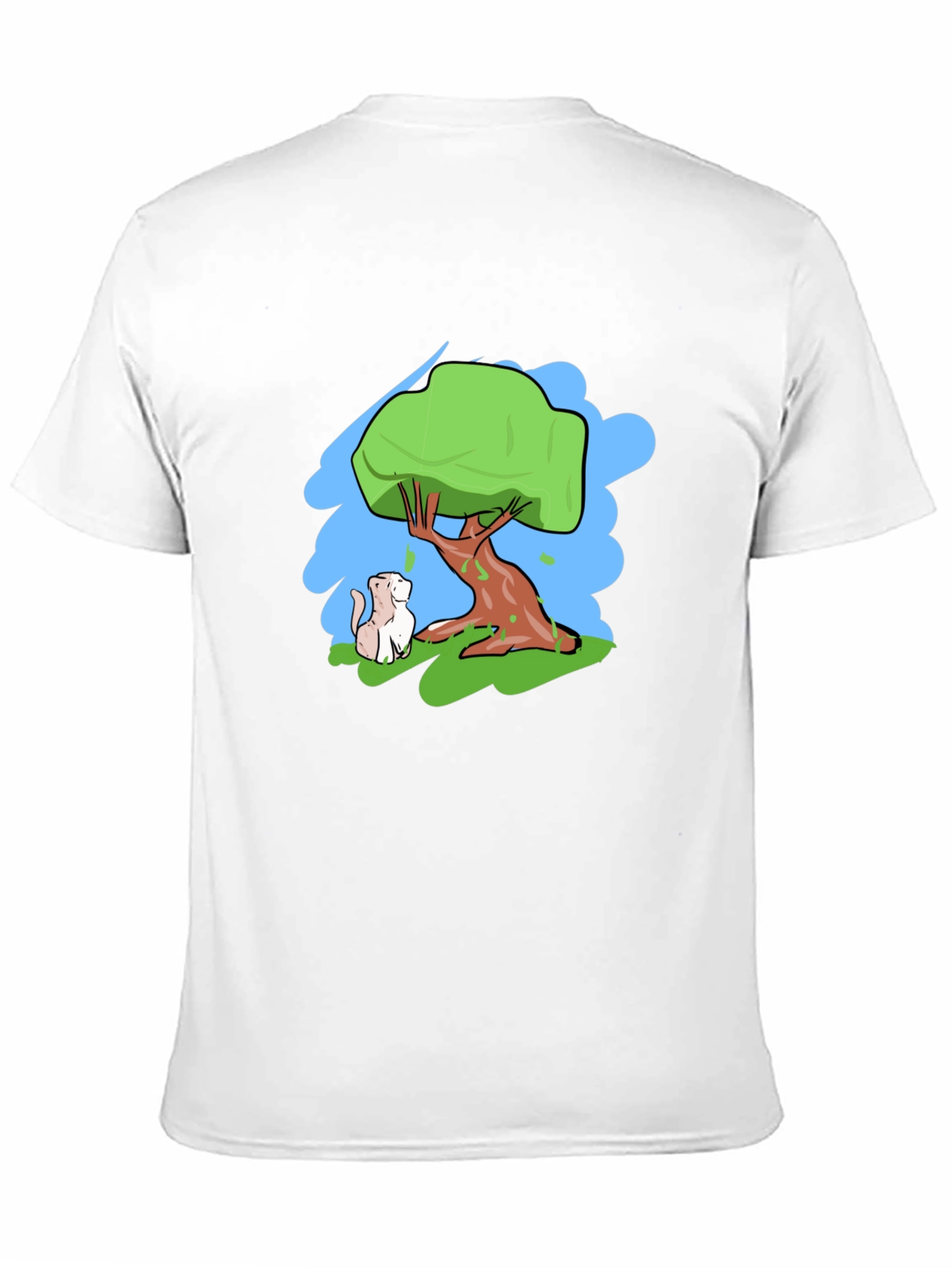Cartoon Tree & Cat Graphic Black T-Shirt